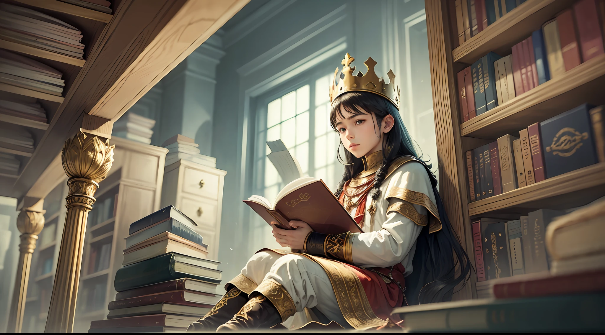 A young King, surrounded by books. --auto --s2