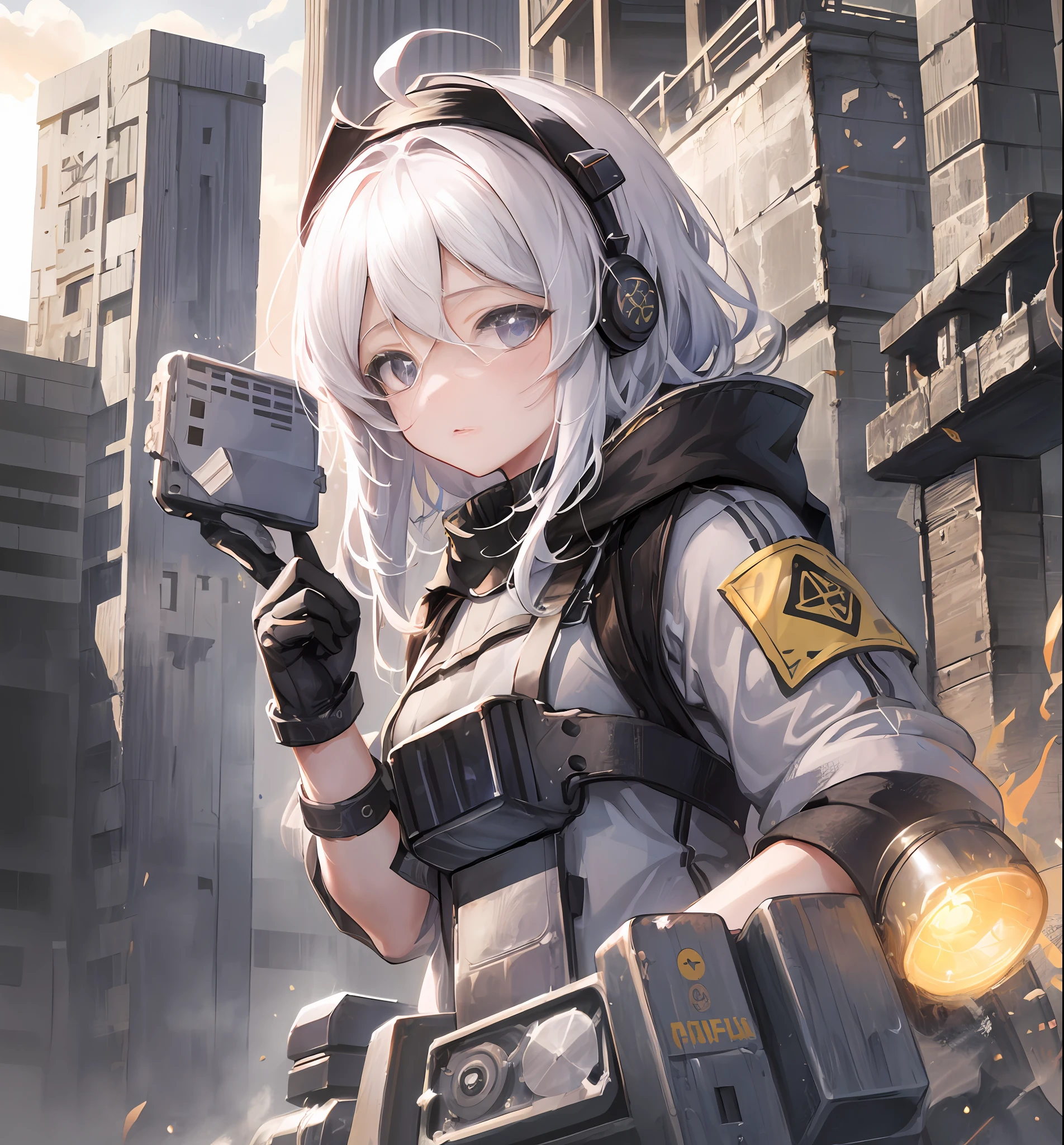 ((((Compactor)))), Master Pee, Top Quality, Very Detailed, Unity8k Wallpaper, Big Sky, 1 Girl, Heavy Machinery, Gradient Hair, Hair Between the Eyes, Ahoge, Age: 16 years old, Pretty Face, White Niso,