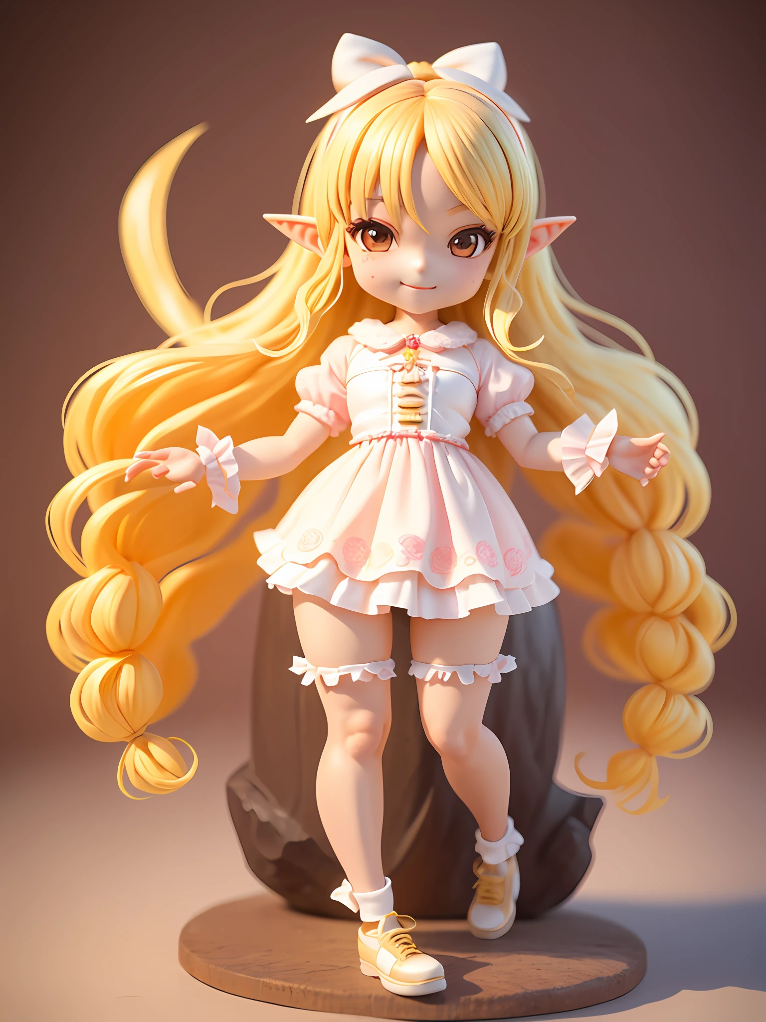(Daisaku), (Excellent), (Ultra Detailed), (Full Body: 1.2), 1girl, Chibi, Cute, Happy, Blonde Hair, Elf Ear, Lolita,