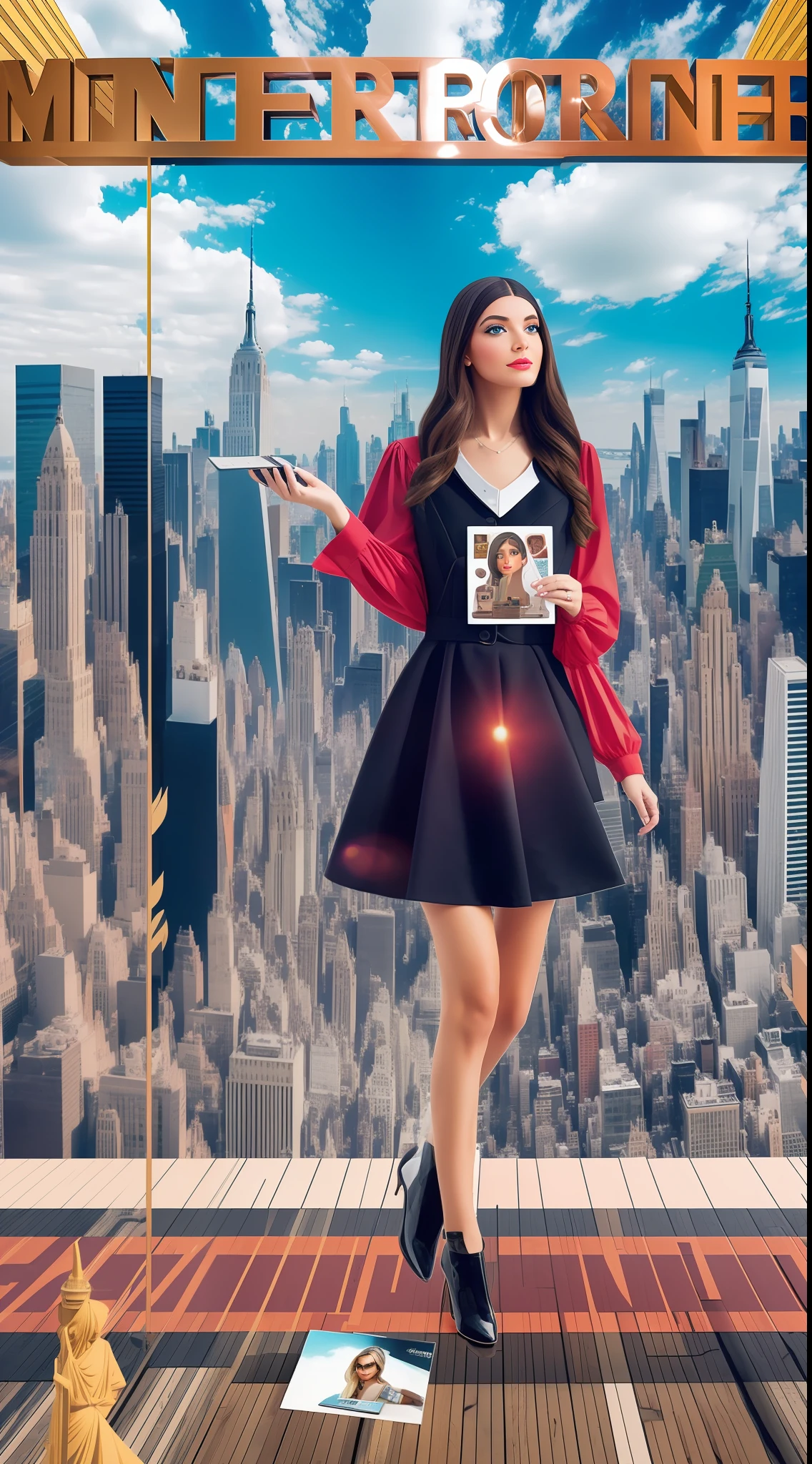 NFT SURREAL MONTAGE WITH DIGITAL GIRL INFLUENCER POSTCARD NEW YORK