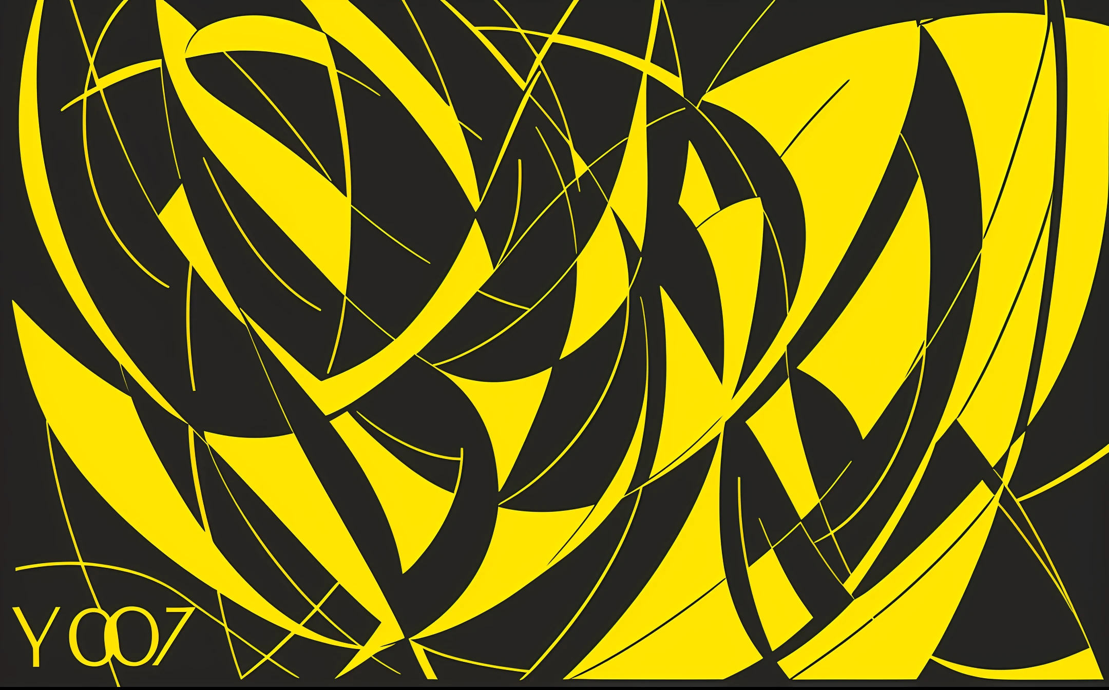 School notebook cover art. Abstract art involving geometric curve. Predominant yellow and black colors. Symbols of mathematicians, chemists, geography, English, Portuguese. River curving. Volta Redonda