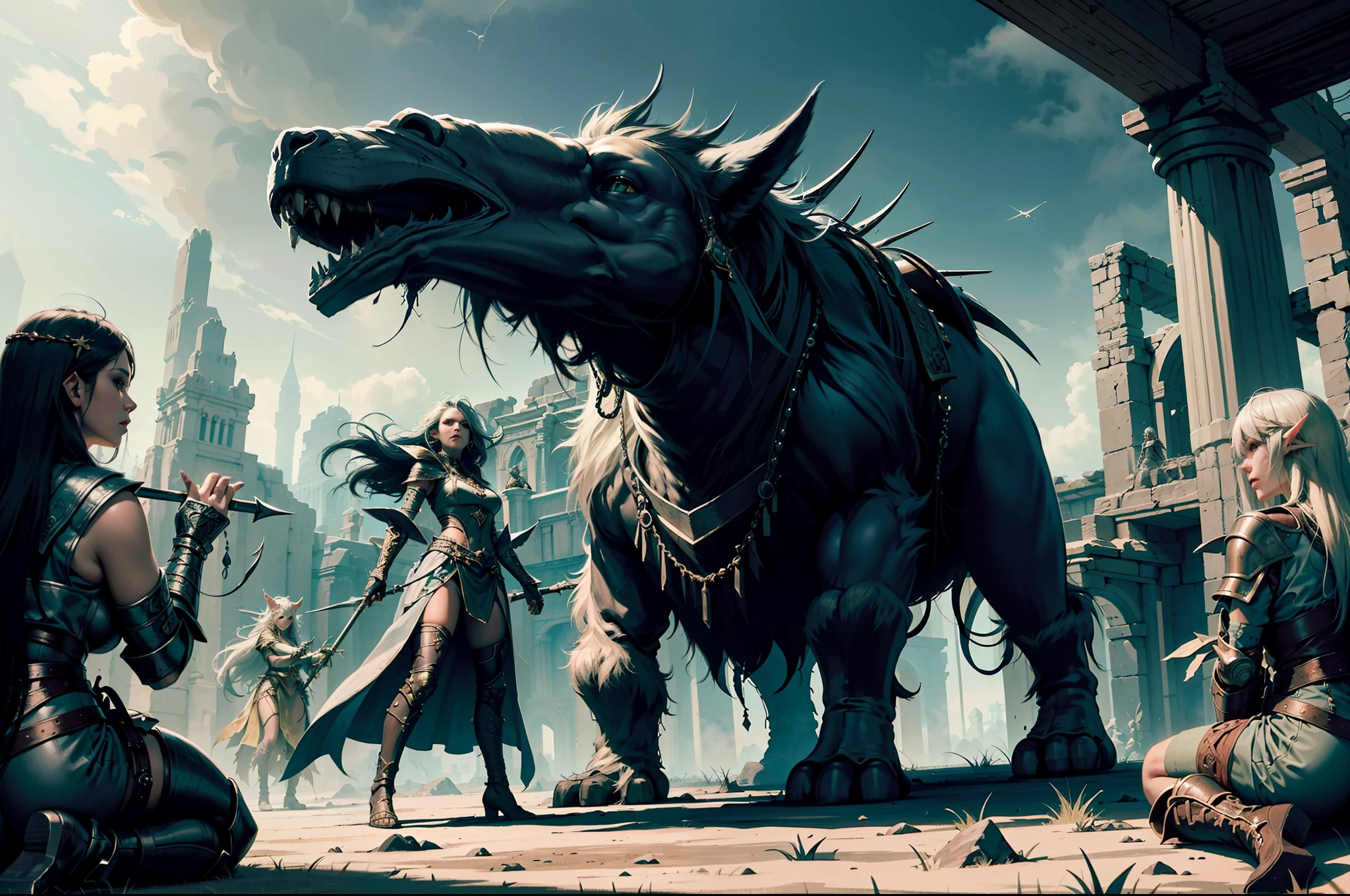 ((Best quality)), ((masterpiece)), (highly detailed:1.3)3D,tanjoreai , Amidst a realm of enchantment and mythical wonders, tales of (heroes:1.1) and (heroines:1.2) unfold. In this realm, ancient prophecies foretell the rise of a chosen champion destined to confront a malevolent force threatening to plunge the world into eternal darkness. The path to victory lies scattered across exotic and otherworldly landscapes, from mist-shrouded forests to towering crystalline peaks and (ethereal floating islands:1.1).Harnessing the arcane arts, (mighty wizards:1.1) conjure spells that weave intricate patterns of magic, while (elven archers:1.1) unleash arrows infused with ancient power. (Dwarven smiths craft legendary weapons:1.1) imbued with the essence of mythical creatures, capable of vanquishing even the most formidable foes.The heroes embark on a perilous quest, guided by ancient scrolls and cryptic riddles. Along their journey, they encounter wise mystics, shape-shifting creatures, and (mysterious sorceresses:1.1) who possess forbidden knowledge.As the heroes traverse the realms, ancient ruins and forgotten temples reveal long-lost secrets and powerful artifacts. The clash of steel and the crackling of (magical energies:1.1) echo through ancient battlegrounds, as the destiny of the world hangs in the balance. The heroes must summon unwavering courage, unwavering unity, and unlock their true potential to overcome seemingly insurmountable odds and fulfill their heroic destinies.In this realm of high fantasy, where the realms of magic and technology intertwine, where legends are born and (epic:1.2) sagas unfold, where heroes rise and villains fall, embark on a grand adventure that will captivate the imagination and transport you to a world where anything is possible,HDR (High Dynamic Range),Ray Tracing,NVIDIA RTX,Super-Resolution,Unreal 5,Subsurface scattering,PBR Texturing,Post-processing,Anisotropic Filtering,Depth-of-field,Maximum clarity and sharpness,Multi-layered textu