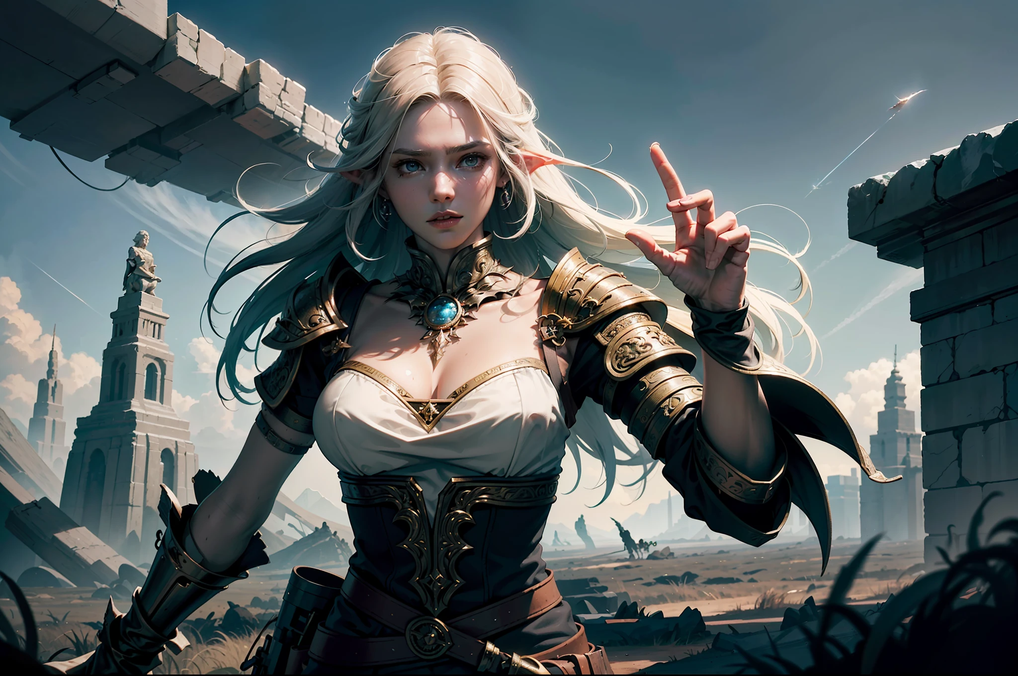 ((Best quality)), ((masterpiece)), (highly detailed:1.3)3D,tanjoreai , Amidst a realm of enchantment and mythical wonders, tales of (heroes:1.1) and (heroines:1.2) unfold. In this realm, ancient prophecies foretell the rise of a chosen champion destined to confront a malevolent force threatening to plunge the world into eternal darkness. The path to victory lies scattered across exotic and otherworldly landscapes, from mist-shrouded forests to towering crystalline peaks and (ethereal floating islands:1.1).Harnessing the arcane arts, (mighty wizards:1.1) conjure spells that weave intricate patterns of magic, while (elven archers:1.1) unleash arrows infused with ancient power. (Dwarven smiths craft legendary weapons:1.1) imbued with the essence of mythical creatures, capable of vanquishing even the most formidable foes.The heroes embark on a perilous quest, guided by ancient scrolls and cryptic riddles. Along their journey, they encounter wise mystics, shape-shifting creatures, and (mysterious sorceresses:1.1) who possess forbidden knowledge.As the heroes traverse the realms, ancient ruins and forgotten temples reveal long-lost secrets and powerful artifacts. The clash of steel and the crackling of (magical energies:1.1) echo through ancient battlegrounds, as the destiny of the world hangs in the balance. The heroes must summon unwavering courage, unwavering unity, and unlock their true potential to overcome seemingly insurmountable odds and fulfill their heroic destinies.In this realm of high fantasy, where the realms of magic and technology intertwine, where legends are born and (epic:1.2) sagas unfold, where heroes rise and villains fall, embark on a grand adventure that will captivate the imagination and transport you to a world where anything is possible,HDR (High Dynamic Range),Ray Tracing,NVIDIA RTX,Super-Resolution,Unreal 5,Subsurface scattering,PBR Texturing,Post-processing,Anisotropic Filtering,Depth-of-field,Maximum clarity and sharpness,Multi-layered textu