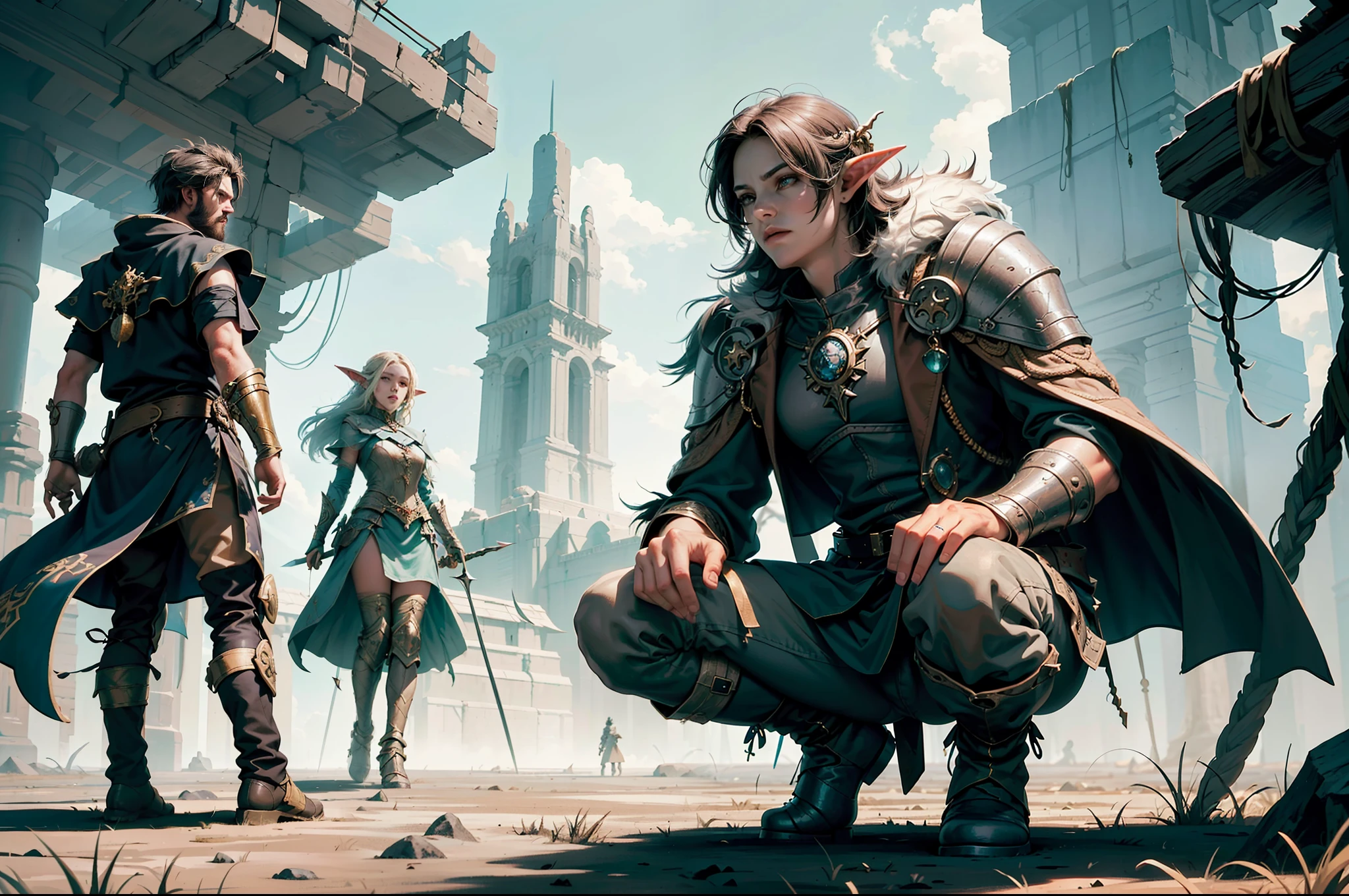 ((Best quality)), ((masterpiece)), (highly detailed:1.3)3D,tanjoreai , Amidst a realm of enchantment and mythical wonders, tales of (heroes:1.1) and (heroines:1.2) unfold. In this realm, ancient prophecies foretell the rise of a chosen champion destined to confront a malevolent force threatening to plunge the world into eternal darkness. The path to victory lies scattered across exotic and otherworldly landscapes, from mist-shrouded forests to towering crystalline peaks and (ethereal floating islands:1.1).Harnessing the arcane arts, (mighty wizards:1.1) conjure spells that weave intricate patterns of magic, while (elven archers:1.1) unleash arrows infused with ancient power. (Dwarven smiths craft legendary weapons:1.1) imbued with the essence of mythical creatures, capable of vanquishing even the most formidable foes.The heroes embark on a perilous quest, guided by ancient scrolls and cryptic riddles. Along their journey, they encounter wise mystics, shape-shifting creatures, and (mysterious sorceresses:1.1) who possess forbidden knowledge.As the heroes traverse the realms, ancient ruins and forgotten temples reveal long-lost secrets and powerful artifacts. The clash of steel and the crackling of (magical energies:1.1) echo through ancient battlegrounds, as the destiny of the world hangs in the balance. The heroes must summon unwavering courage, unwavering unity, and unlock their true potential to overcome seemingly insurmountable odds and fulfill their heroic destinies.In this realm of high fantasy, where the realms of magic and technology intertwine, where legends are born and (epic:1.2) sagas unfold, where heroes rise and villains fall, embark on a grand adventure that will captivate the imagination and transport you to a world where anything is possible,HDR (High Dynamic Range),Ray Tracing,NVIDIA RTX,Super-Resolution,Unreal 5,Subsurface scattering,PBR Texturing,Post-processing,Anisotropic Filtering,Depth-of-field,Maximum clarity and sharpness,Multi-layered textu