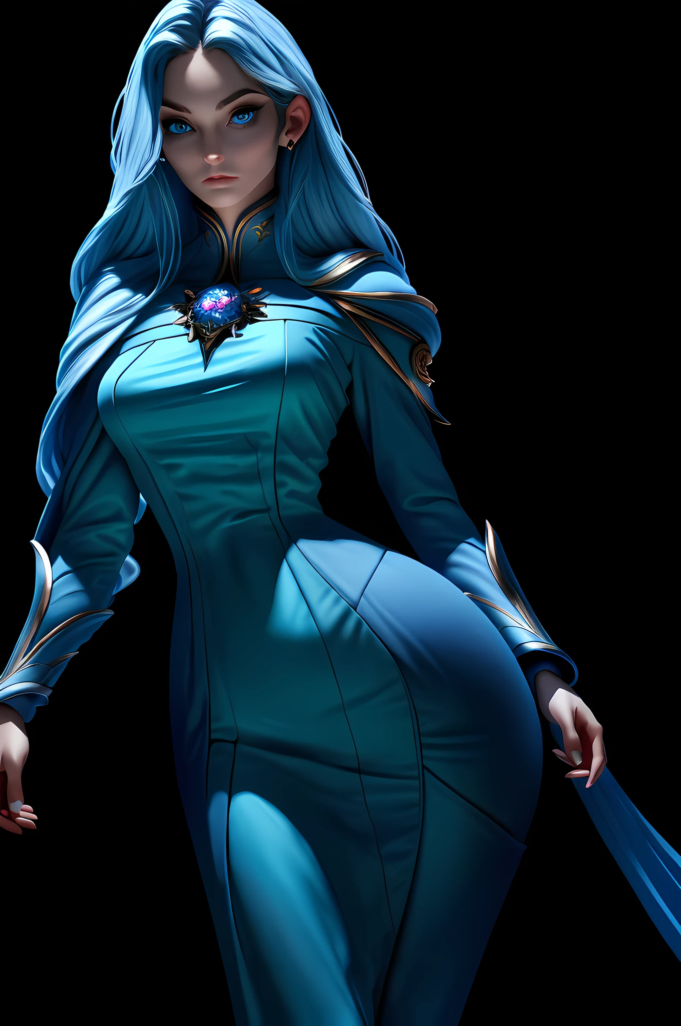(woman, highly detailed, ultra-detailed, desirable anatomy, best quality:1.2, masterpiece:1.1), blue eyes, luxurious hair, 8k wallpaper, sexy and alluring pose, dark background. sassy face