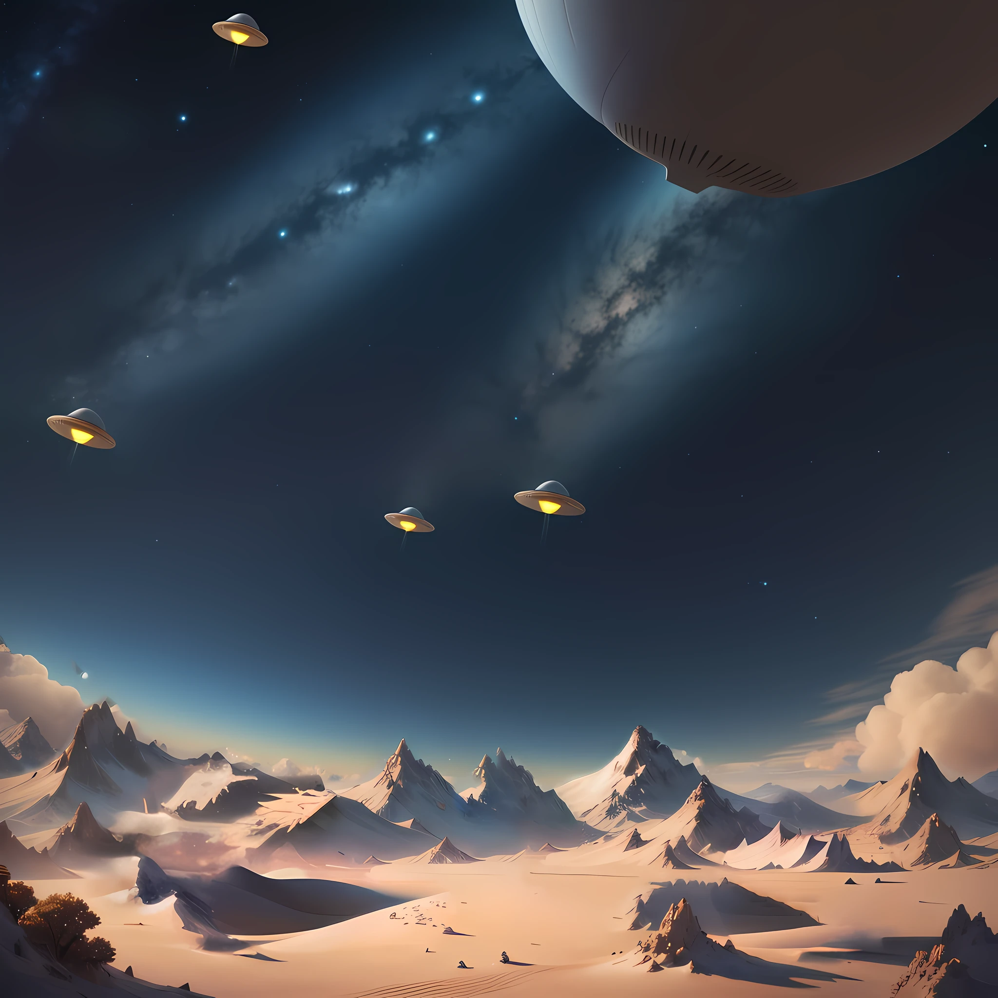 There are several small shaped flying saucers, and the white ship will glow