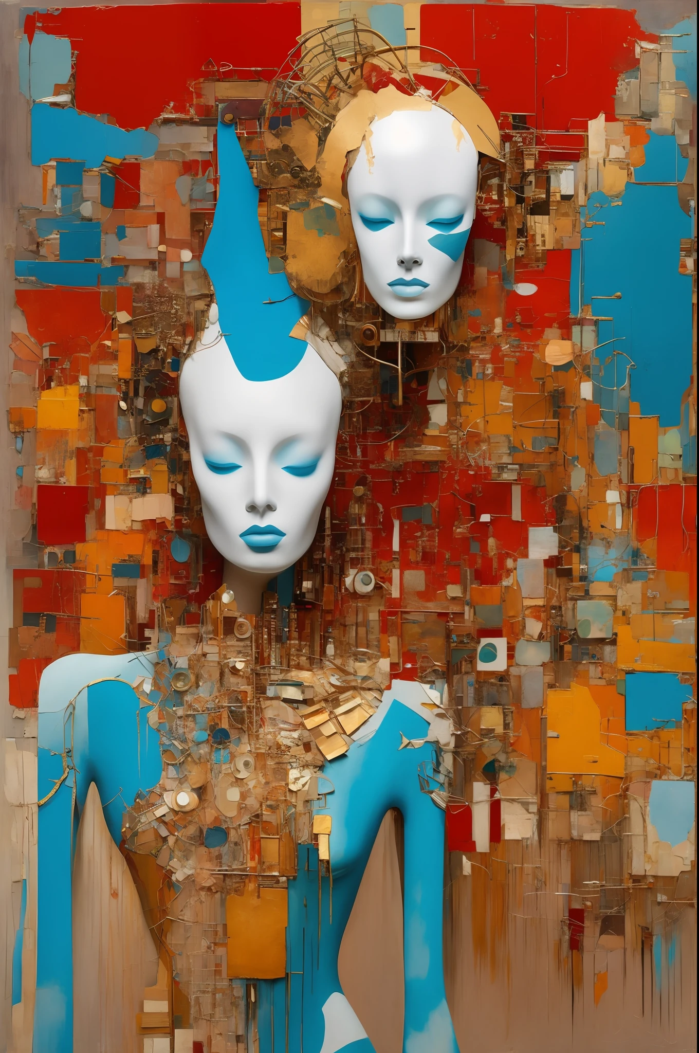 In the style of cyberpunk futurism, African influence, raw etam, light blue and gold, Michael Creese, Steelpunk, Michael Hussar, white background, best quality, high quality, editorial photo, absurdists, masterpiece, intricate detail, film grain, intense red