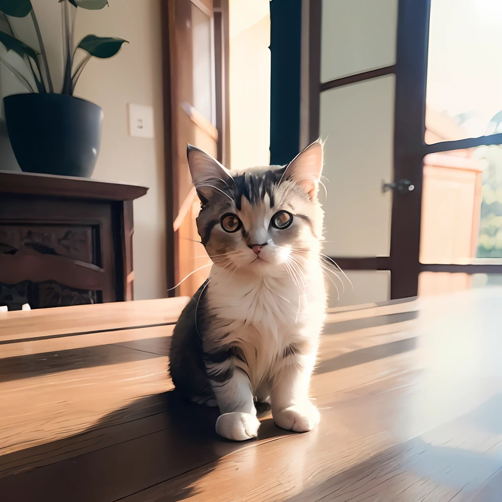 Cat, (Himalayan), (Small)))), in a teacup, Face, Front paws out, 8K, Professional photo, Delicate, Clear, On the table, Inside the house, Sunshine, Light Leak, Masterpiece, ((Pretty))), Fashionable Teacup, (Reality), Plush Toy, Round Pupils