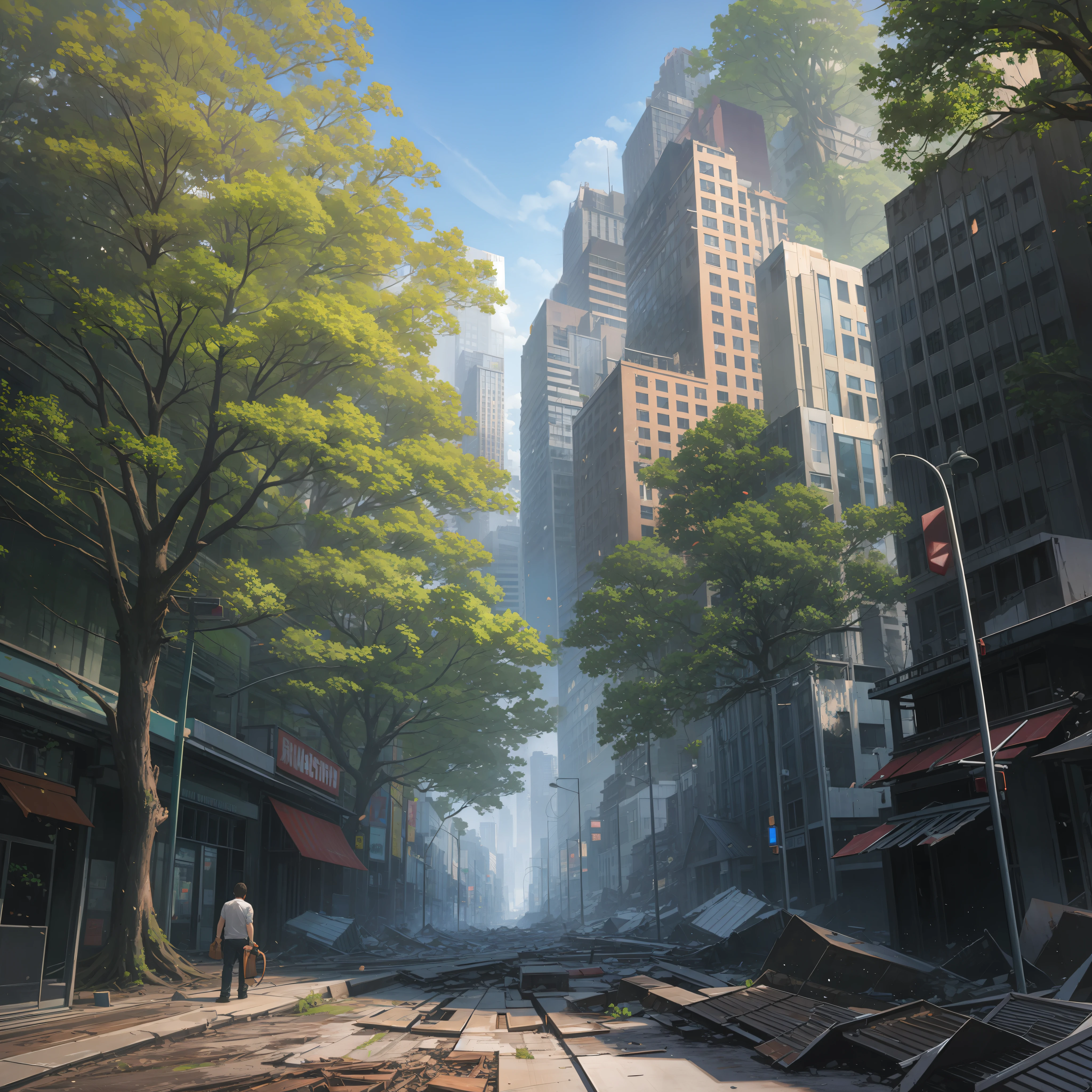 destroyed city full of trees, forest destroying city, devastated city, trees over buildings, roots taking streets, hyper realistic, professional photo, hyper realistic --auto --s2