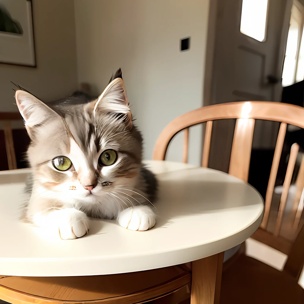 Cat, (Himalayan), (Small)))), in a teacup, Face, Front paws out, 8K, Professional photo, Delicate, Clear, On the table, Inside the house, Sunshine, Light Leak, Masterpiece, ((Pretty))), Fashionable Teacup, (Reality), Plush Toy, Round Pupils