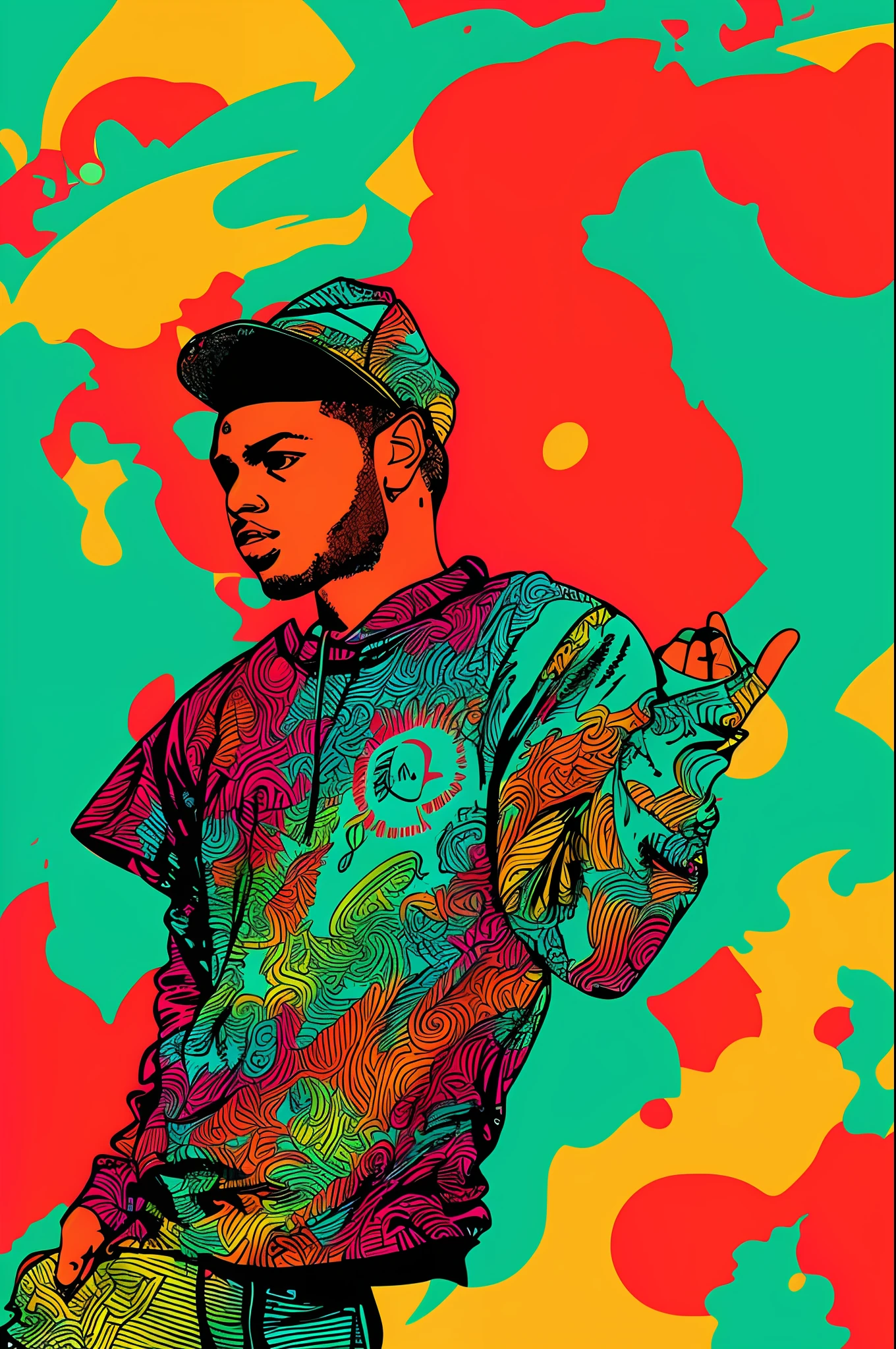 illustration, Hip hop style, T-shirt design, no NSFW.