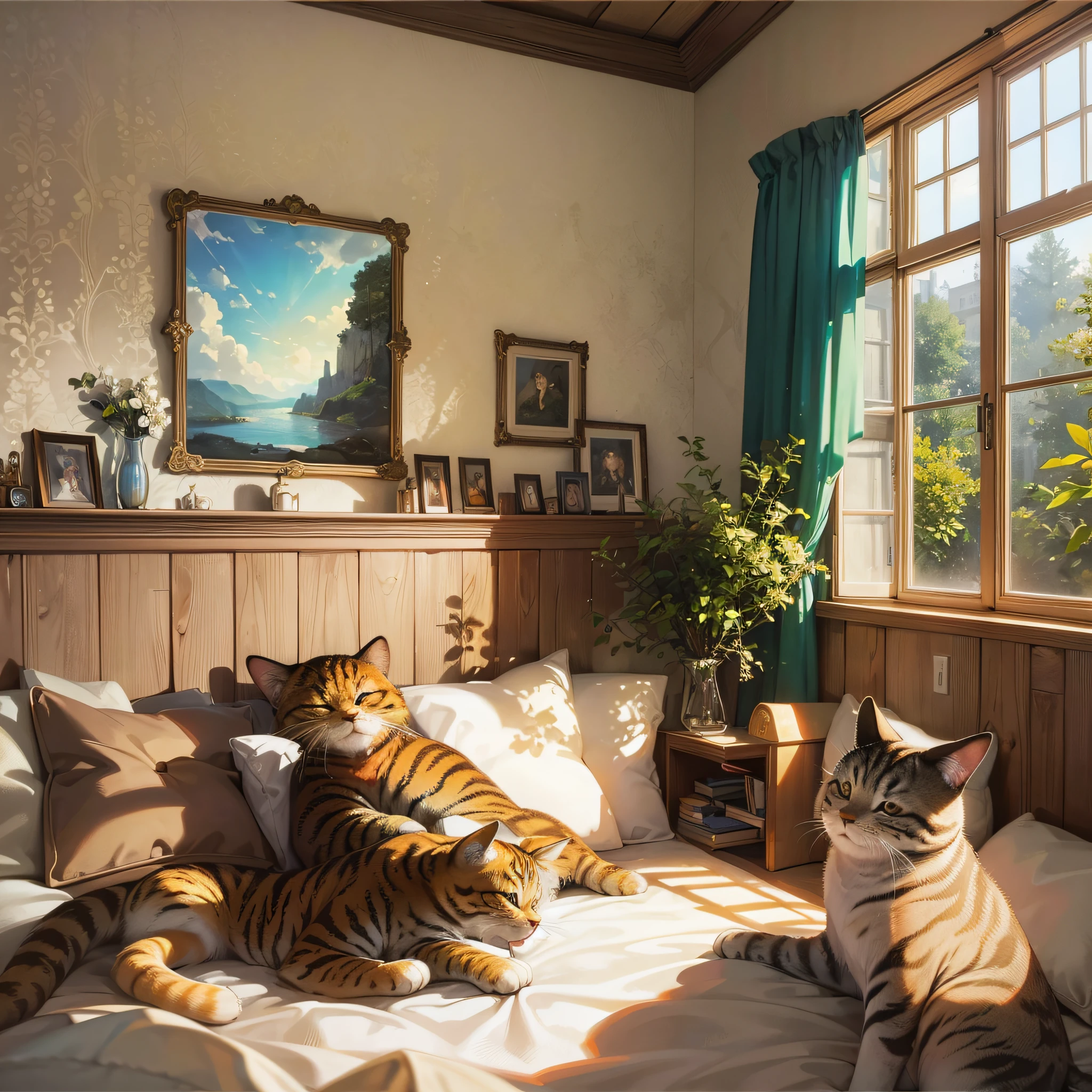 (photography, lovely scenery, animal world), cute cats, soft and bright coat, cozy atmosphere, soft light, cozy relief, natural and vivid colors. --auto --s2