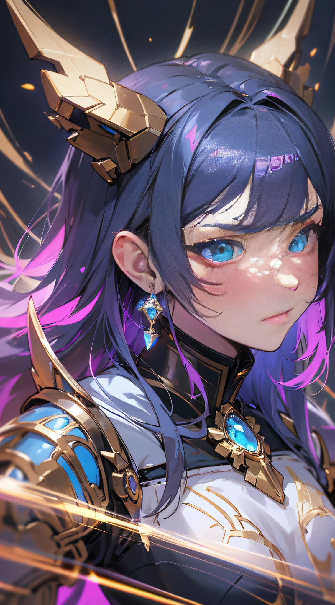 Anime Gundam beutiful Andromeda skin golem cat girl magic, aesthetic_Cat_eyes, detailed eyes, HD Eyes, Beutiful Eyes, demon horn, facemask, wings, glowing, random fantasy hair, multicolored hair, body detailed, random very angry face, detailed face, Saenyo Ancalagon Anthropomorphic majestic Guardian | Portrait | finely detailed black Crystal Celestial and Blue Galaxy armor| cinematic lighting | intricate filigree metal design | 8k | unreal engine | octane render | ahegao, detailed face, highly detailed, fantasy background, blush, cat_ears_earrings hair_ornament highres jewelry triple_earring, detailed all, solo, fightning stance, magic circle, electrification, lightning effect, ray tracing, detailed all, show your ability A.I, 4K Ultra HD.