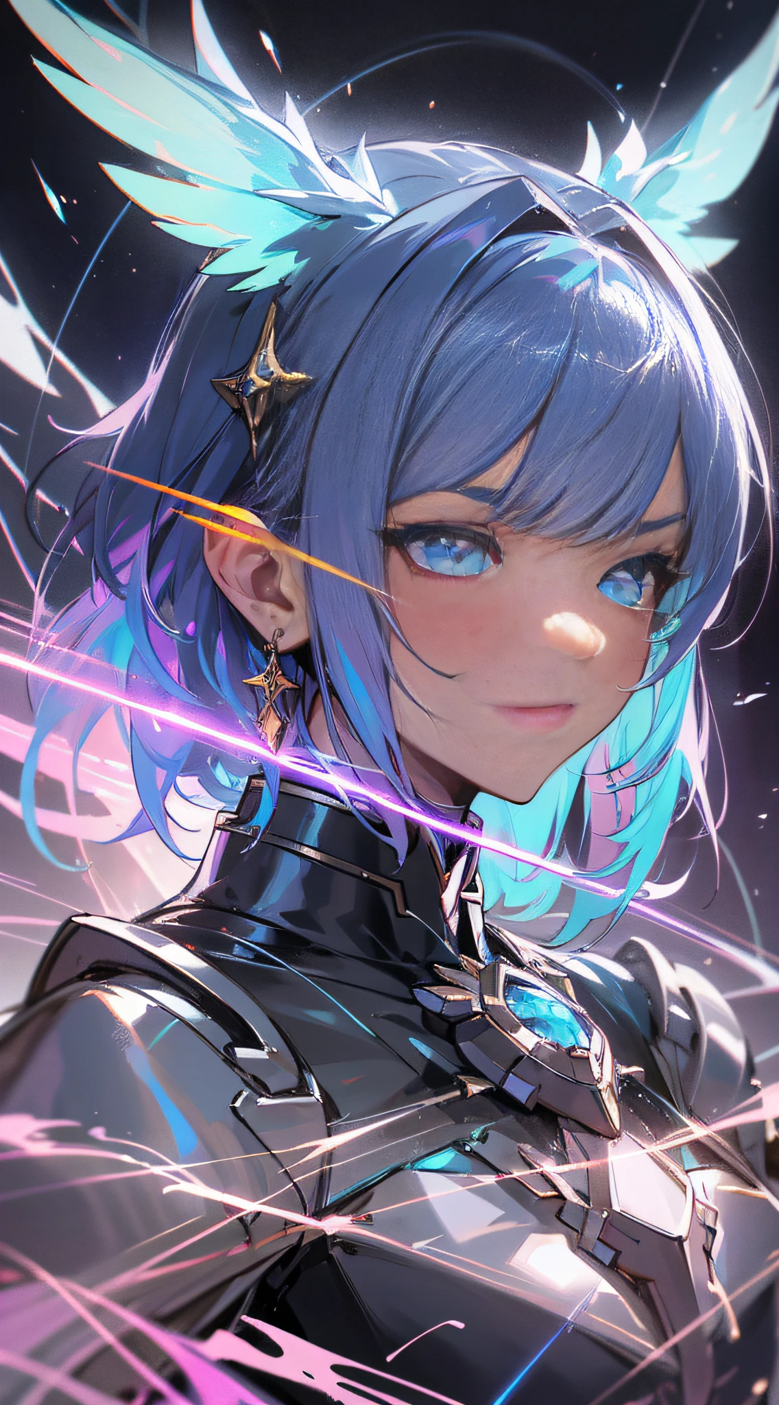 Anime Gundam beutiful Andromeda skin golem cat girl magic, aesthetic_Cat_eyes, detailed eyes, HD Eyes, Beutiful Eyes, demon horn, facemask, wings, glowing, random fantasy hair, multicolored hair, body detailed, random very angry face, detailed face, Saenyo Ancalagon Anthropomorphic majestic Guardian | Portrait | finely detailed black Crystal Celestial and Blue Galaxy armor| cinematic lighting | intricate filigree metal design | 8k | unreal engine | octane render | ahegao, detailed face, highly detailed, fantasy background, blush, cat_ears_earrings hair_ornament highres jewelry triple_earring, detailed all, solo, fightning stance, magic circle, electrification, lightning effect, ray tracing, detailed all, show your ability A.I, 4K Ultra HD.