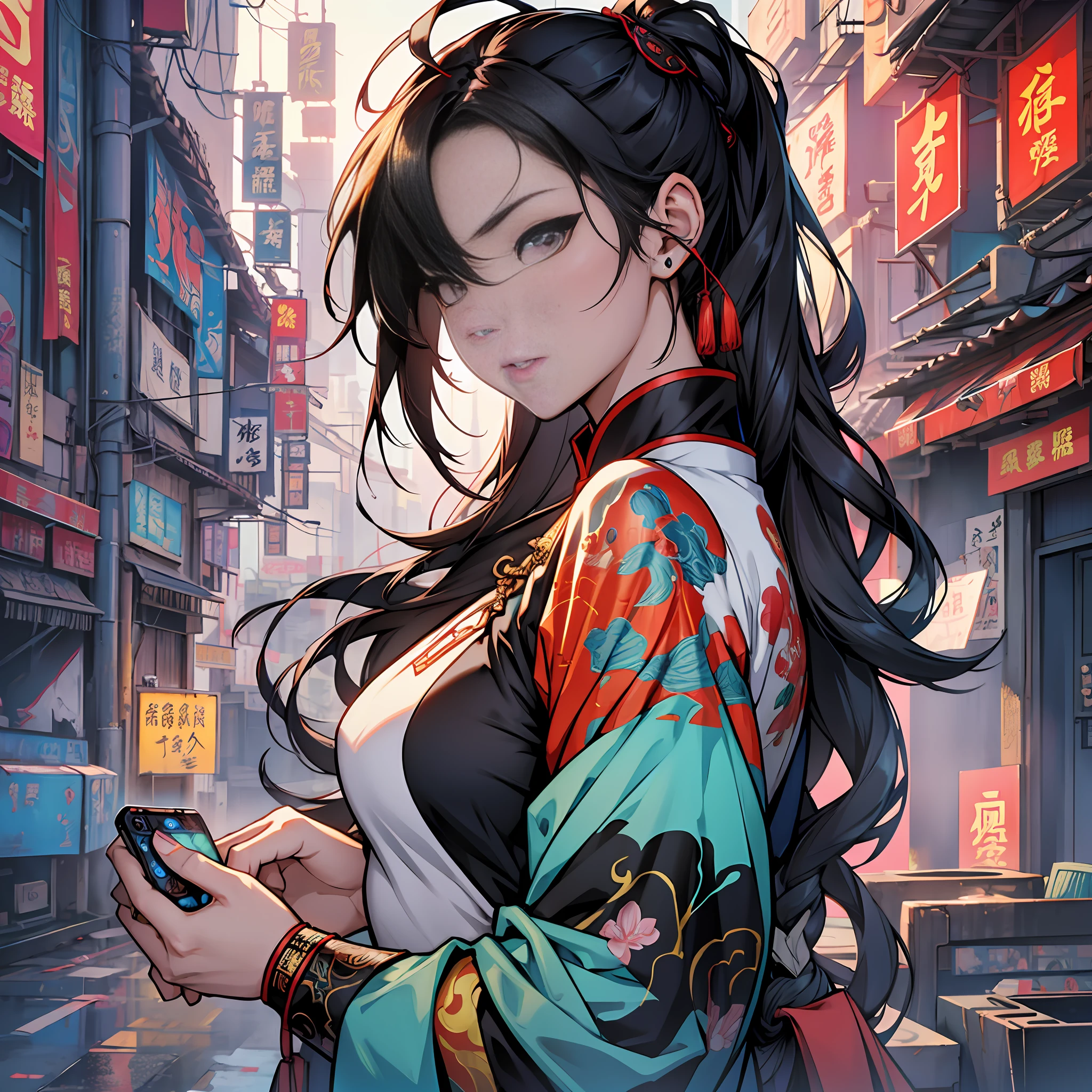 Chinese style, Chinese mythology, cyberpunk, mash-up, 1girl --auto --s2