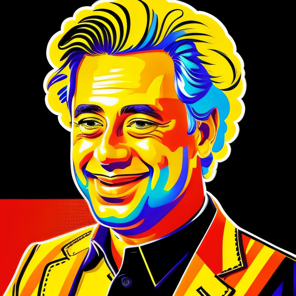 Antonio_Fagundes as a cartoon character, black outlines, orange background, with vivid colors, high quality, inticated details