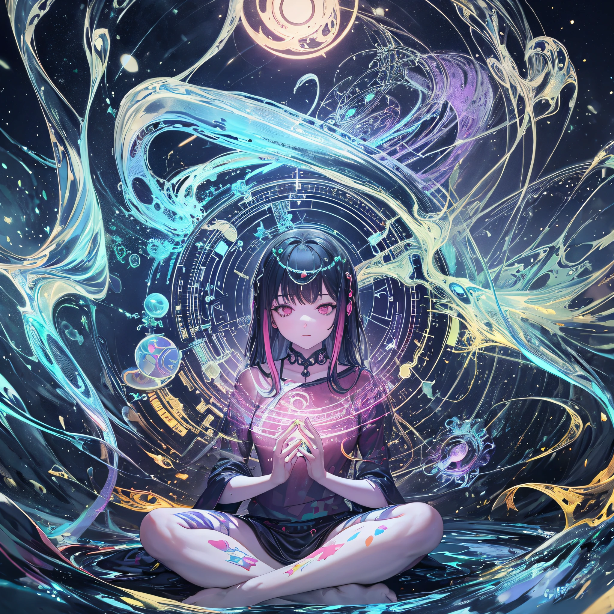 (colorfulsurrealismai)++, a girl in meditation --auto --s2