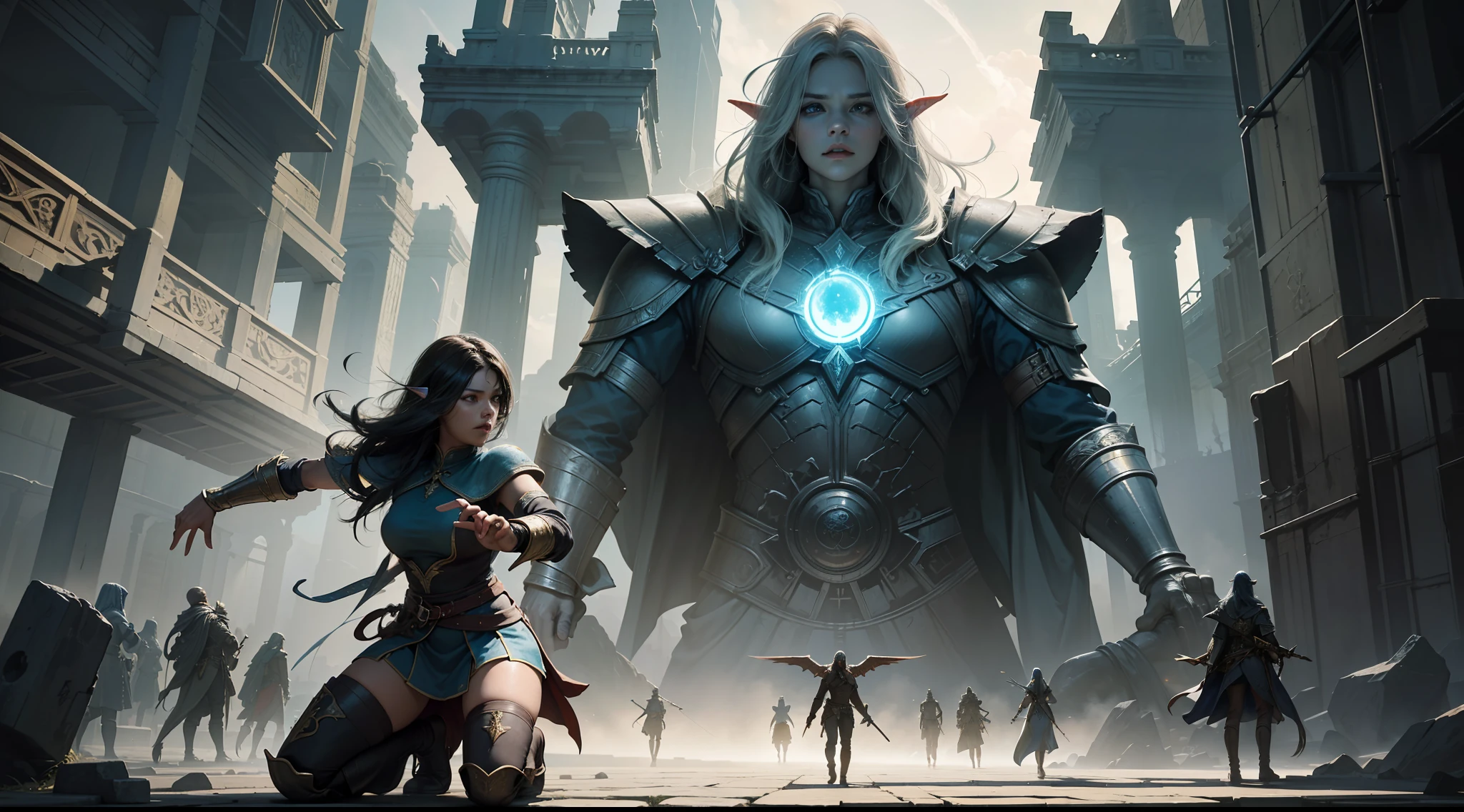 ((Best quality)), ((masterpiece)), (highly detailed:1.3)3D,tanjoreai , Amidst a realm of enchantment and mythical wonders, tales of (heroes:1.1) and (heroines:1.2) unfold. In this realm, ancient prophecies foretell the rise of a chosen champion destined to confront a malevolent force threatening to plunge the world into eternal darkness. The path to victory lies scattered across exotic and otherworldly landscapes, from mist-shrouded forests to towering crystalline peaks and (ethereal floating islands:1.1).Harnessing the arcane arts, (mighty wizards:1.1) conjure spells that weave intricate patterns of magic, while (elven archers:1.1) unleash arrows infused with ancient power. (Dwarven smiths craft legendary weapons:1.1) imbued with the essence of mythical creatures, capable of vanquishing even the most formidable foes.The heroes embark on a perilous quest, guided by ancient scrolls and cryptic riddles. Along their journey, they encounter wise mystics, shape-shifting creatures, and (mysterious sorceresses:1.1) who possess forbidden knowledge.As the heroes traverse the realms, ancient ruins and forgotten temples reveal long-lost secrets and powerful artifacts. The clash of steel and the crackling of (magical energies:1.1) echo through ancient battlegrounds, as the destiny of the world hangs in the balance. The heroes must summon unwavering courage, unwavering unity, and unlock their true potential to overcome seemingly insurmountable odds and fulfill their heroic destinies.In this realm of high fantasy, where the realms of magic and technology intertwine, where legends are born and (epic:1.2) sagas unfold, where heroes rise and villains fall, embark on a grand adventure that will captivate the imagination and transport you to a world where anything is possible,HDR (High Dynamic Range),Ray Tracing,NVIDIA RTX,Super-Resolution,Unreal 5,Subsurface scattering,PBR Texturing,Post-processing,Anisotropic Filtering,Depth-of-field,Maximum clarity and sharpness,Multi-layered textu