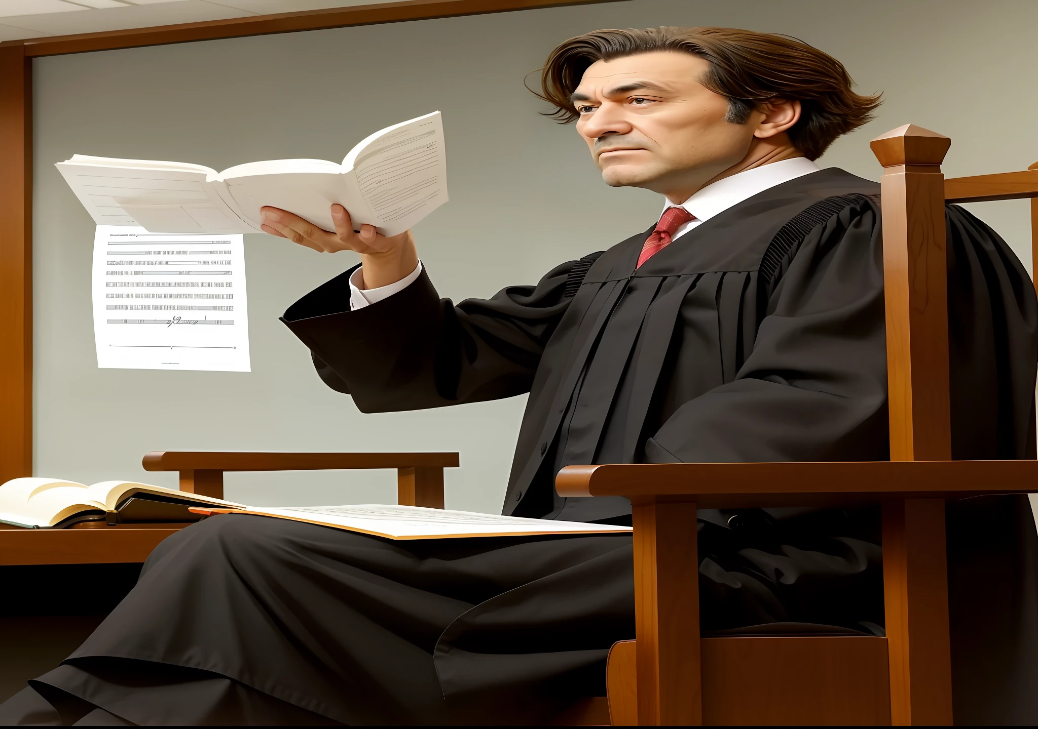 "Judge reading court case"
