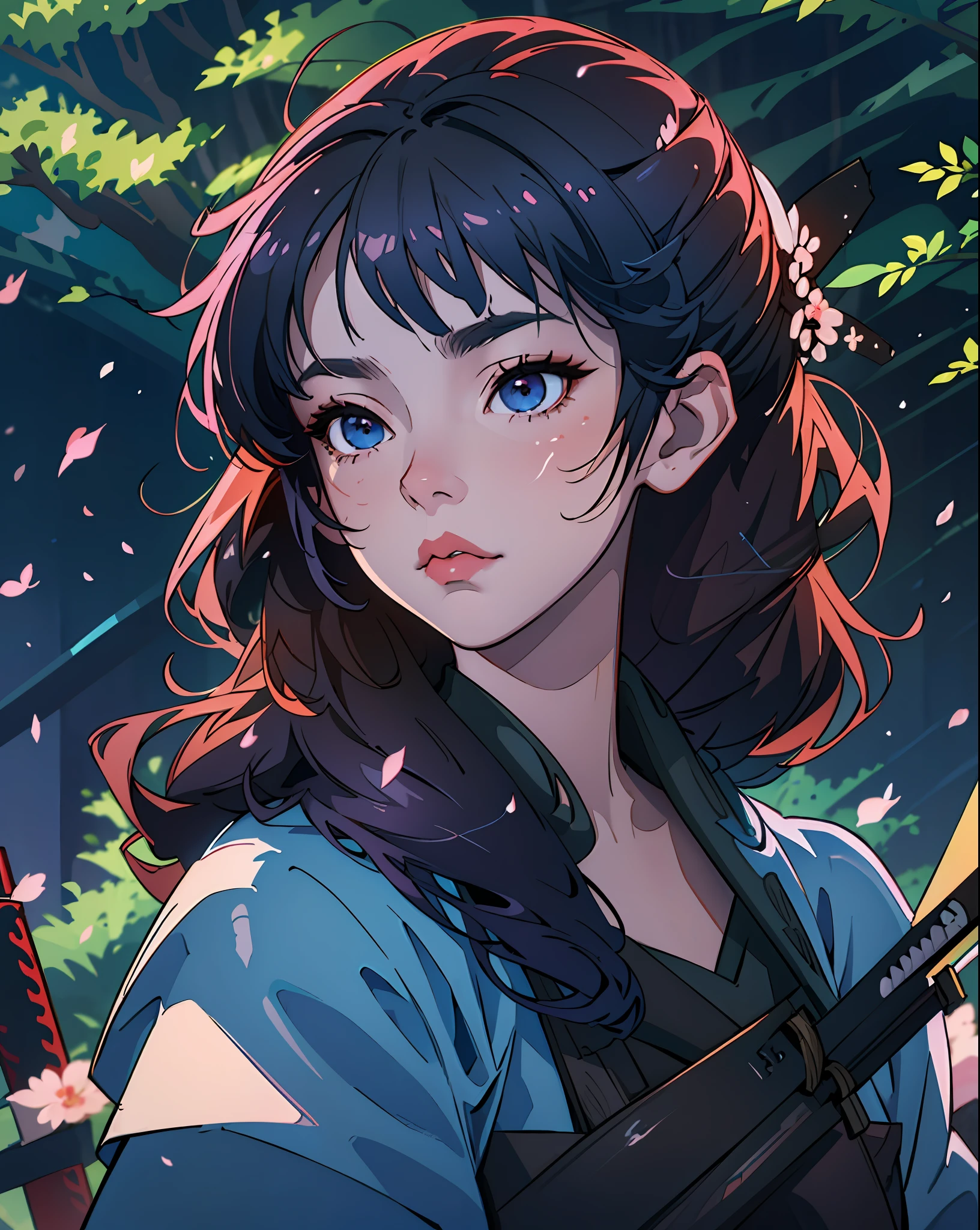 (SFW), gorgeous, (masterpiece:1.2), (best quality:1.2), perfect eyes, perfect face, perfect lighting, ((1man)), cyberpunk ronin, (samurai, ((ronin)), armored), solo, outdoor, forest, morning, cherry blossoms, (cherry leaves falling), windy, dynamic pose, wide-angle, artgerm and ruan jia, soft cinematic light, adobe lightroom, photo lab, hdr, intricate, highly detailed, (depth of field:  1.4), (natural skin texture, hyperrealism, soft, crisp light: 1.2), (dark shot: 1.22), (intricate), (artstation: 1.2), hyperdetailed, dramatic and complex details, (technicolor: 0.9 )