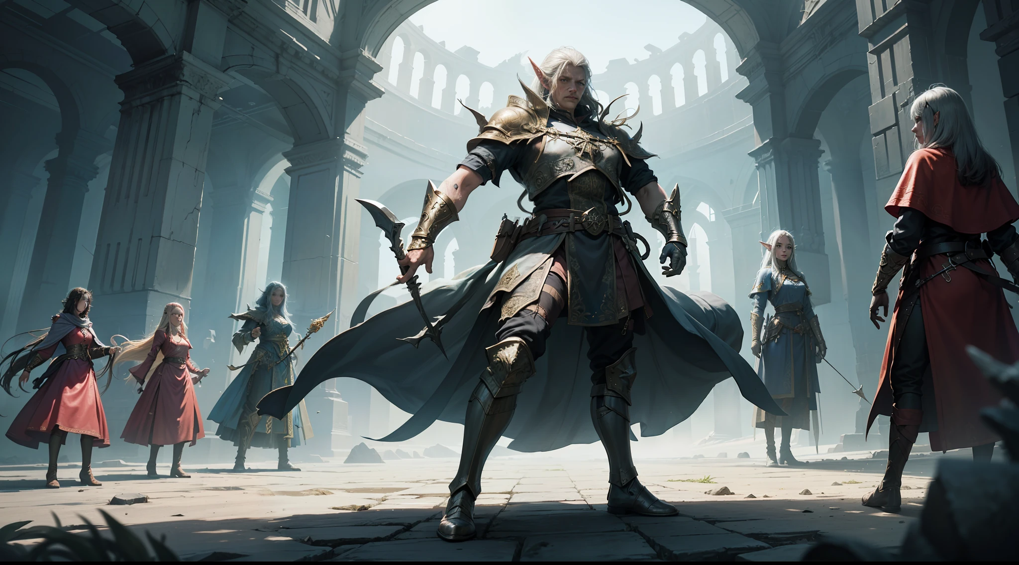 ((Best quality)), ((masterpiece)), (highly detailed:1.3)3D,tanjoreai , Amidst a realm of enchantment and mythical wonders, tales of (heroes:1.1) and (heroines:1.2) unfold. In this realm, ancient prophecies foretell the rise of a chosen champion destined to confront a malevolent force threatening to plunge the world into eternal darkness. The path to victory lies scattered across exotic and otherworldly landscapes, from mist-shrouded forests to towering crystalline peaks and (ethereal floating islands:1.1).Harnessing the arcane arts, (mighty wizards:1.1) conjure spells that weave intricate patterns of magic, while (elven archers:1.1) unleash arrows infused with ancient power. (Dwarven smiths craft legendary weapons:1.1) imbued with the essence of mythical creatures, capable of vanquishing even the most formidable foes.The heroes embark on a perilous quest, guided by ancient scrolls and cryptic riddles. Along their journey, they encounter wise mystics, shape-shifting creatures, and (mysterious sorceresses:1.1) who possess forbidden knowledge.As the heroes traverse the realms, ancient ruins and forgotten temples reveal long-lost secrets and powerful artifacts. The clash of steel and the crackling of (magical energies:1.1) echo through ancient battlegrounds, as the destiny of the world hangs in the balance. The heroes must summon unwavering courage, unwavering unity, and unlock their true potential to overcome seemingly insurmountable odds and fulfill their heroic destinies.In this realm of high fantasy, where the realms of magic and technology intertwine, where legends are born and (epic:1.2) sagas unfold, where heroes rise and villains fall, embark on a grand adventure that will captivate the imagination and transport you to a world where anything is possible,HDR (High Dynamic Range),Ray Tracing,NVIDIA RTX,Super-Resolution,Unreal 5,Subsurface scattering,PBR Texturing,Post-processing,Anisotropic Filtering,Depth-of-field,Maximum clarity and sharpness,Multi-layered textu