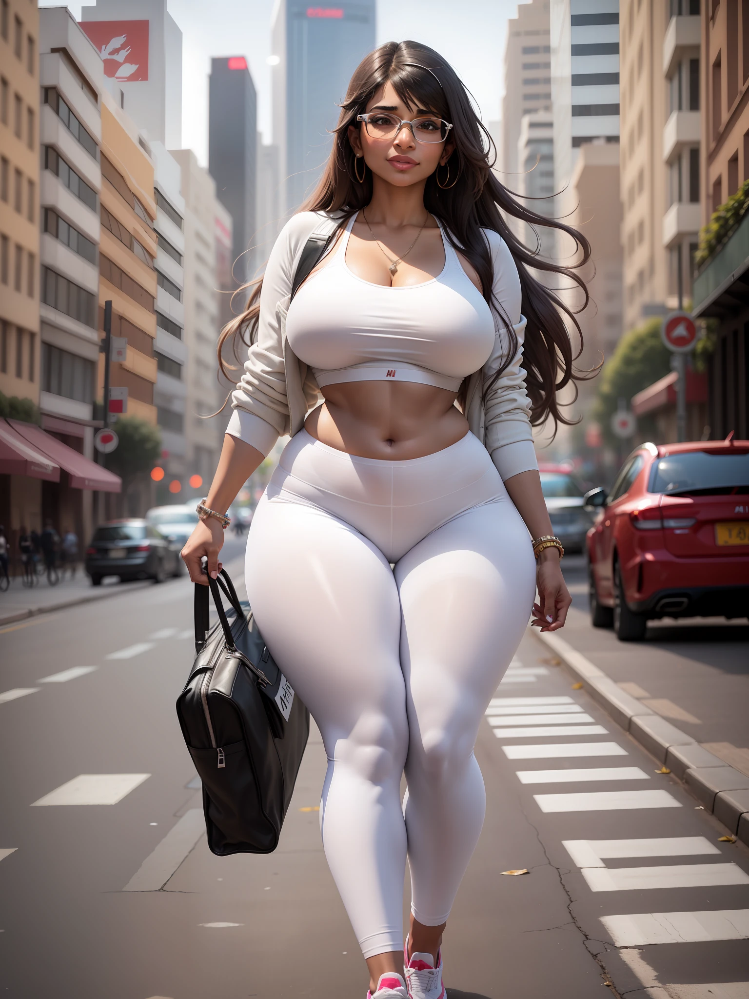 Mia khalifa breast large large thighs voluptuous wearing white leggings walking down the street