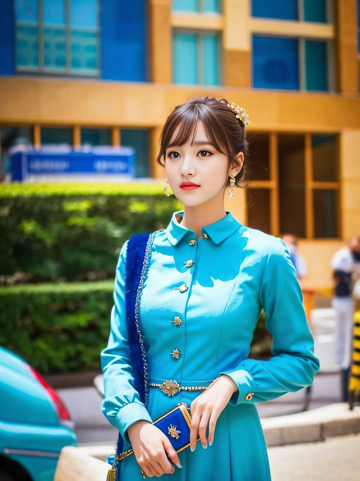a beautiful girl in blue dress