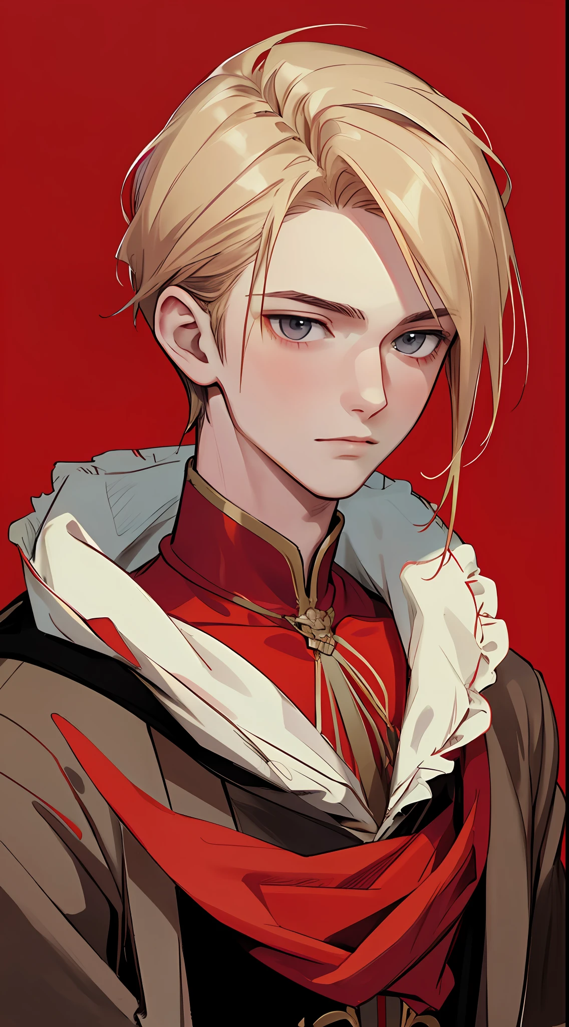 masterpiece, top quality, best quality, official art, beautiful and aesthetic, looking down) 1boy, portrait, simple background, red theme, masterpiece, best quality,