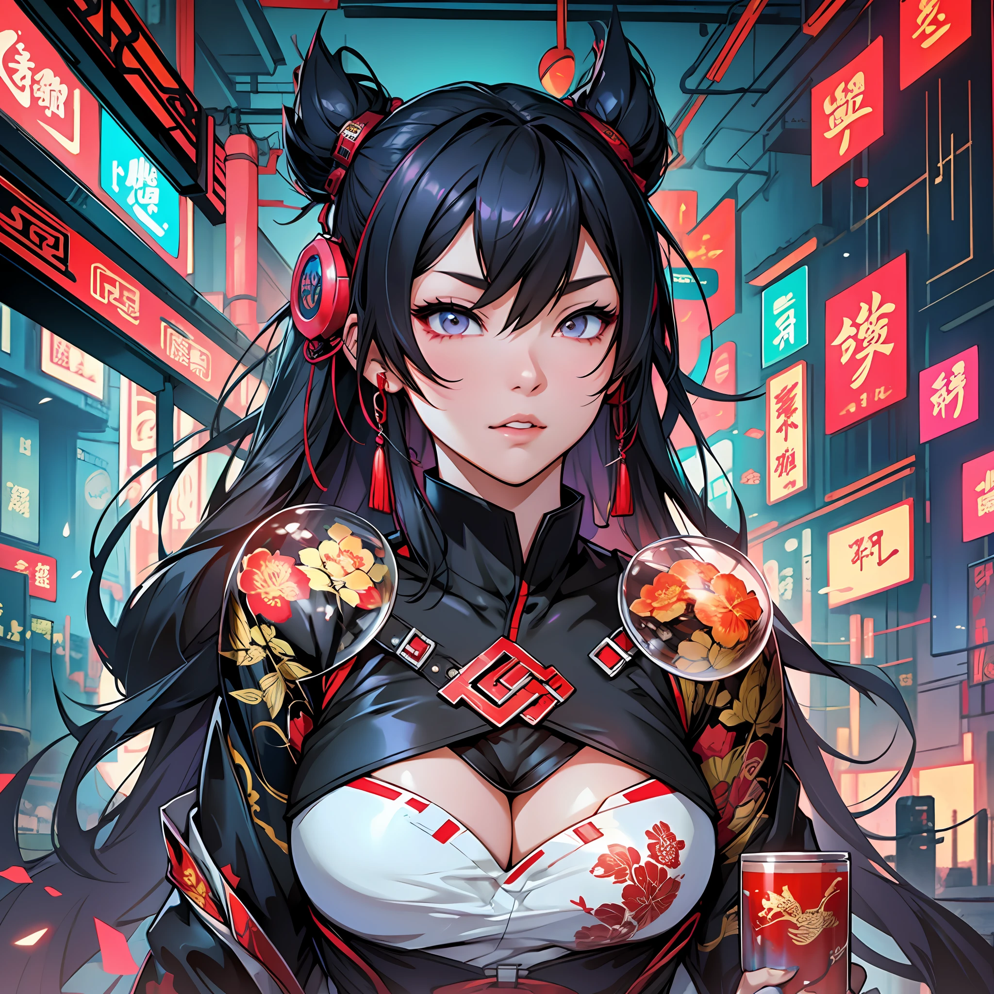 Chinese style, Chinese mythology, cyberpunk, mash-up, 1girl --auto --s2