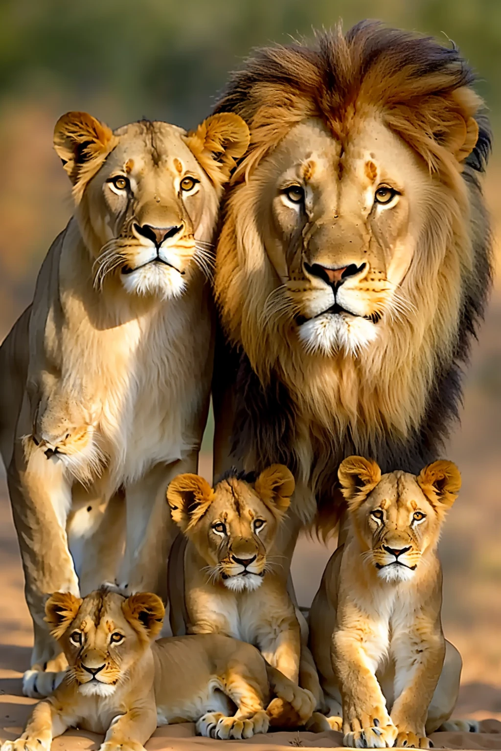 there are a lot of lions that are standing together, lions, family portrait, lion, proud looking, mane, simba, animals wildlife, family photo, lioness, trending ，, majesty, cub, lion icon, strong and ferocious, photo of a beautiful, by Linda Sutton, proud look, by Robert Childress, by László Balogh