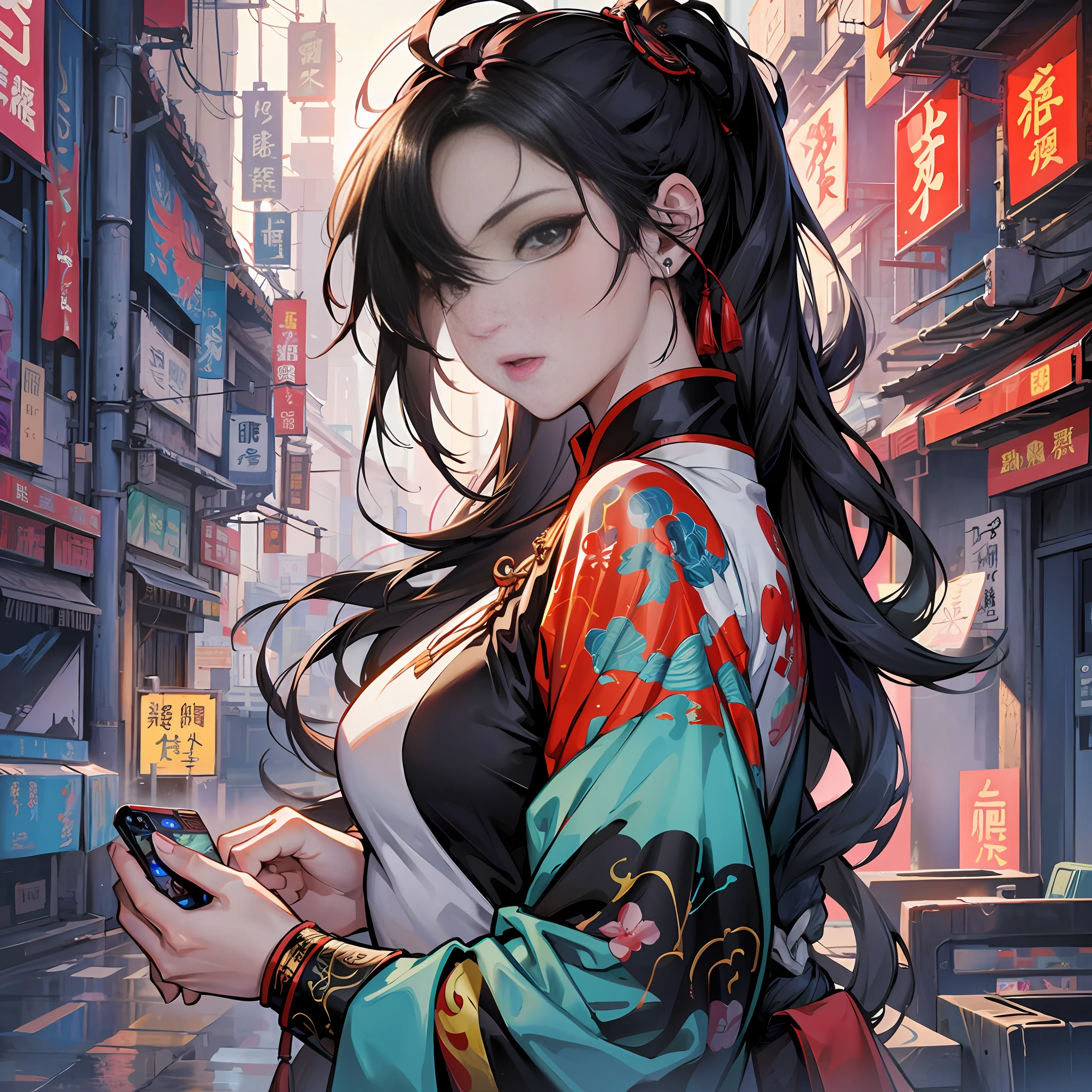 Chinese style, Chinese mythology, cyberpunk, mash-up, 1girl --auto --s2