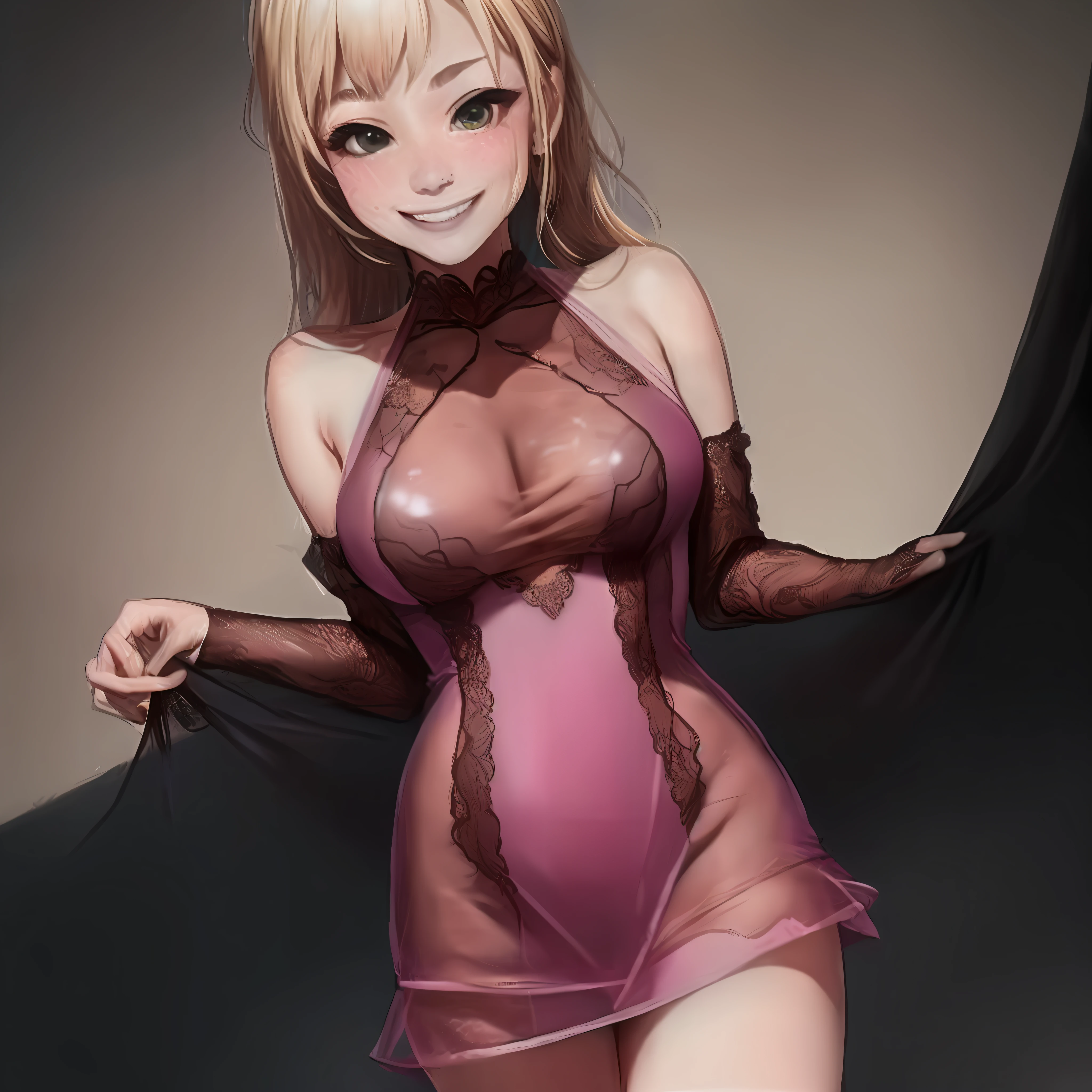 sexy, sweat, fascinating, (Sexual smile), smile, (see-through dress), macro lens, UHD, retina, masterpiece, best quality, highres, 1080P, 16k