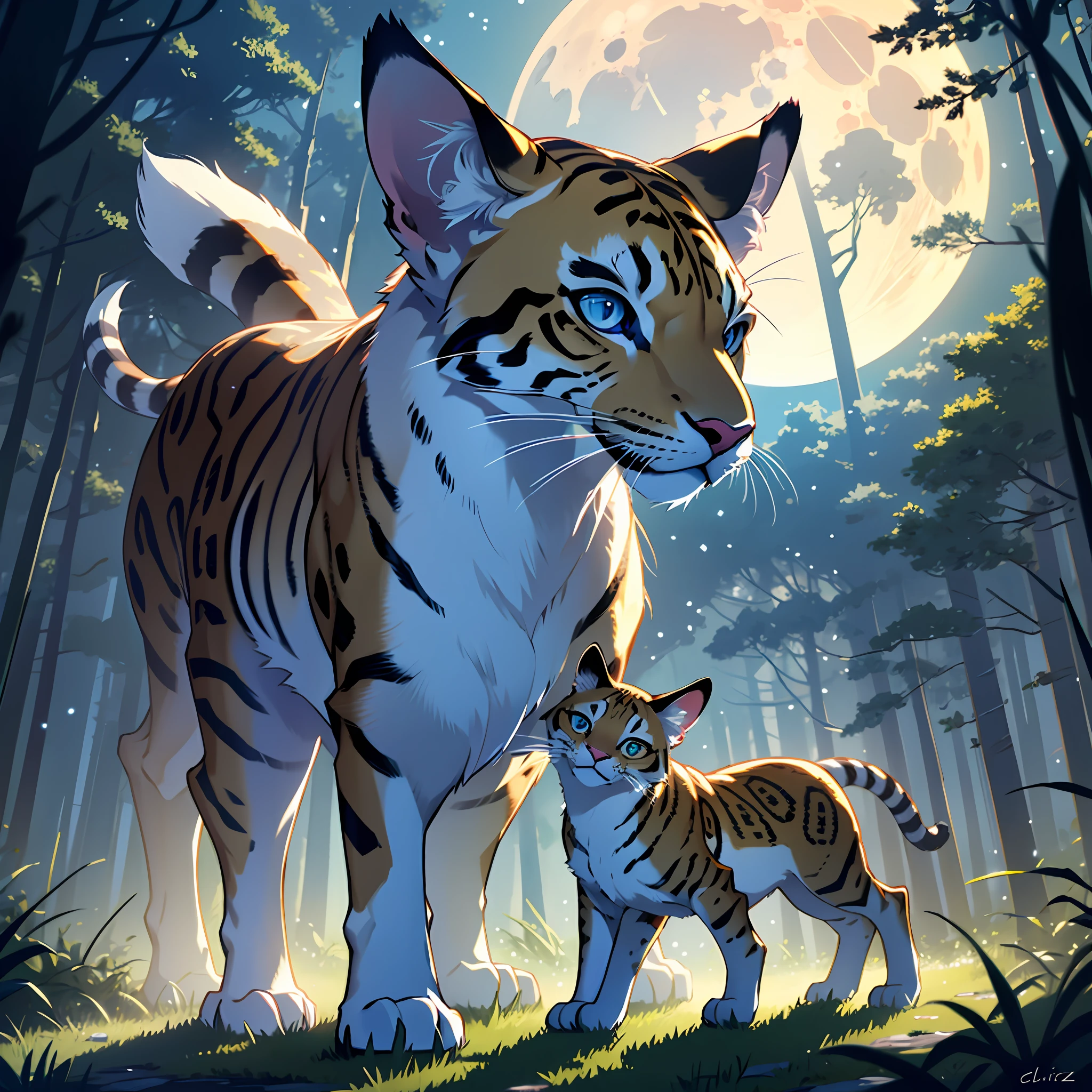 masterpiece, best quality,8k resolution,realistic,
A perfect ocelot, ocelot cub playing with its mother, in the forest, dreams, pastels Caroline Chariot-Dayez, tumblr, furry art, elokitty, Disney, Disney stylized furry, fluffy tail, 'cute', fluffy!!!, high res , furry art!!! moon, ray tracing, super detailed, masterpiece, best quality, ultra quality, insane detail, best light, best shadow, sharp, sharp image, detailed, extremely detailed, great resolution, 8k, 4k, uhd, particle effects, beautiful effects, background with a magical forest, neon, lights, vivid colors, vivid colors, realistic animal