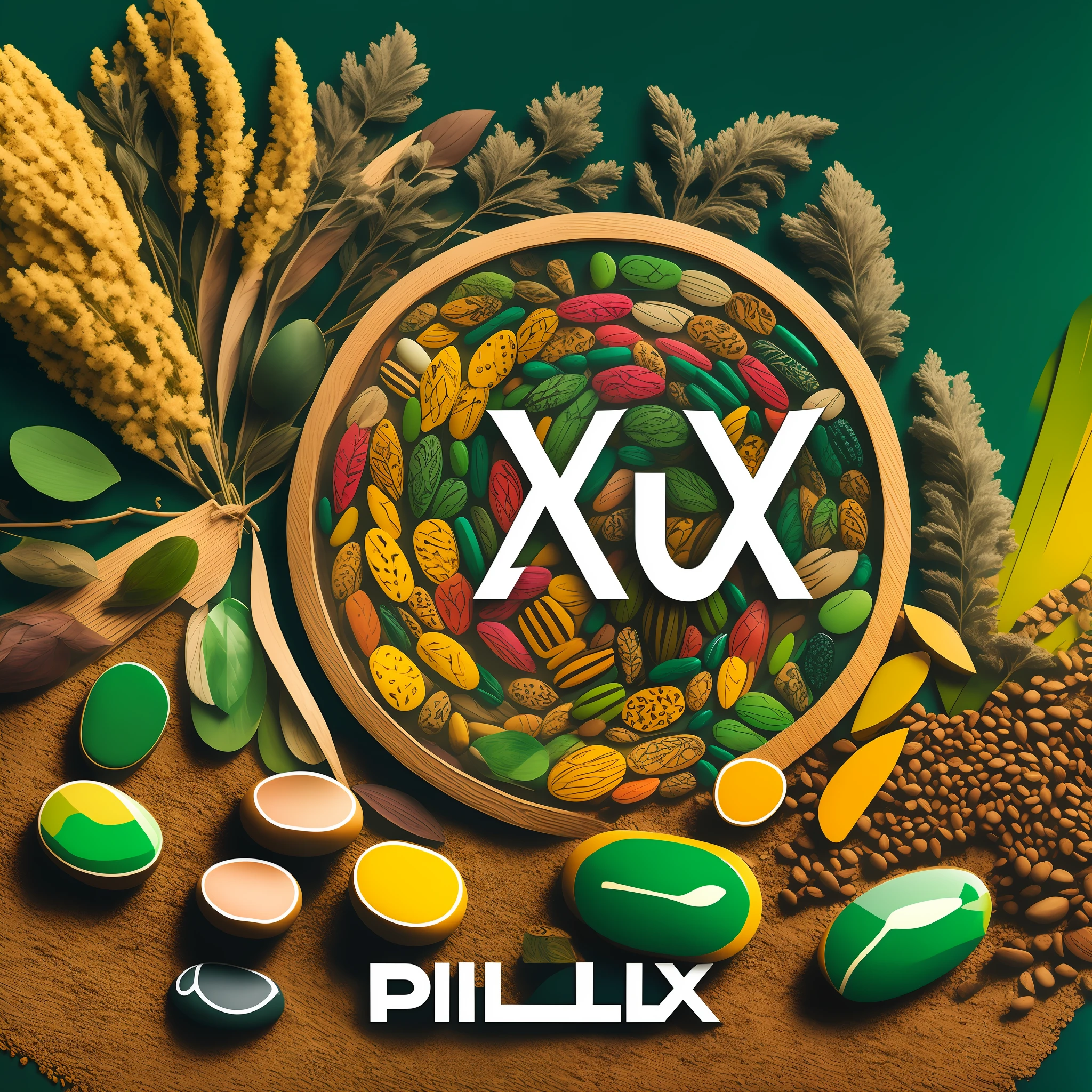 Create a logo for the PillX store that embodies a sense of power while also being visually striking and conveying a natural theme. Utilize colors that symbolize strength and vitality, combined with earthy tones or greens to evoke a sense of naturalness. Experiment with different graphical elements to represent the pills in a stylized or abstract manner. Ensure that the logo is clean, easy to read, and stands out. Feel free to explore different styles and fonts to create a unique logo that represents the essence of the PillX brand. --auto --s2