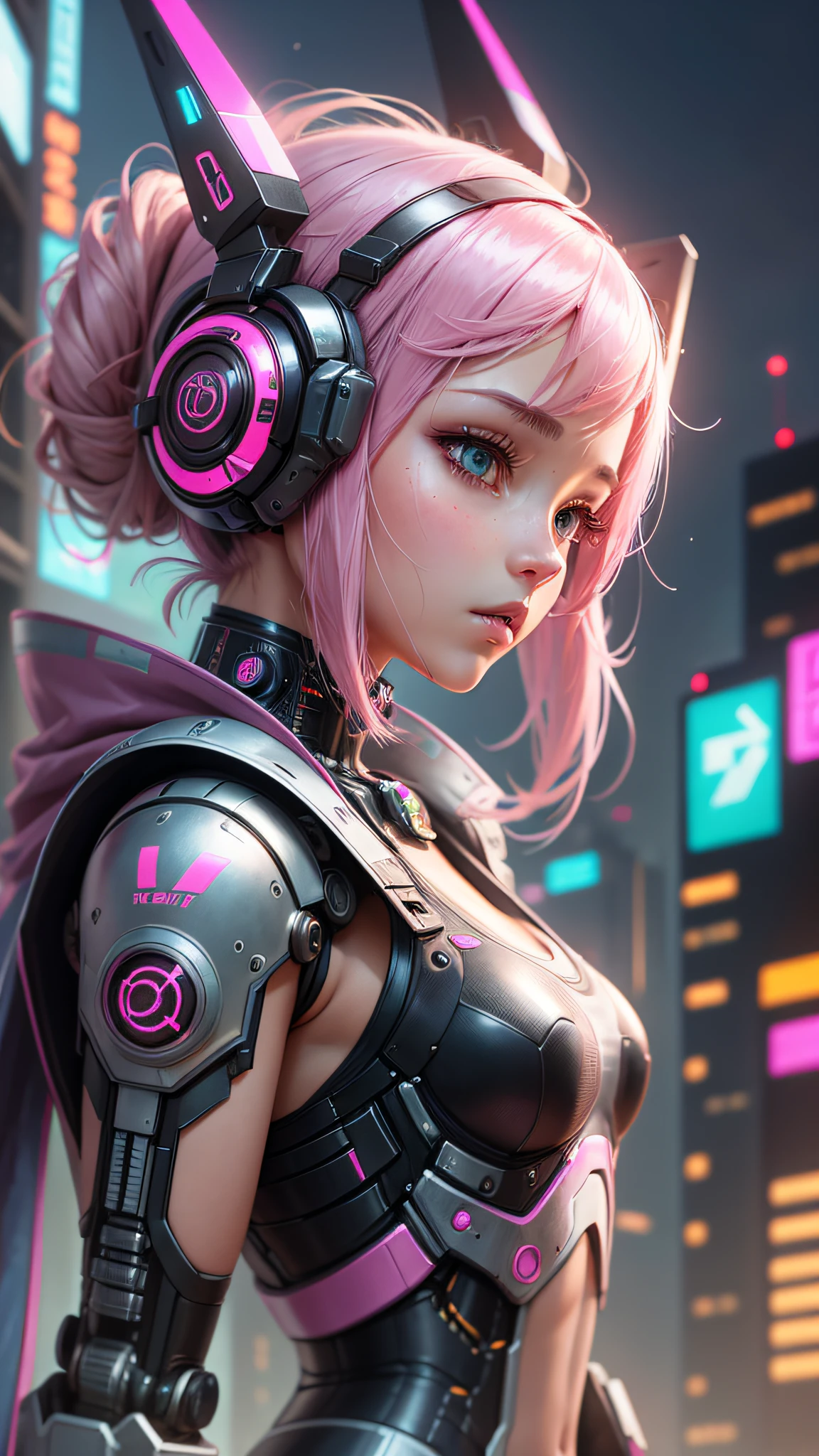 Girl, Robot, Sci-Fi Future, Cyberpunk, Mechanized, Refined, Highest Quality, Highest Detail, Mecha, Pink Series --auto --s2