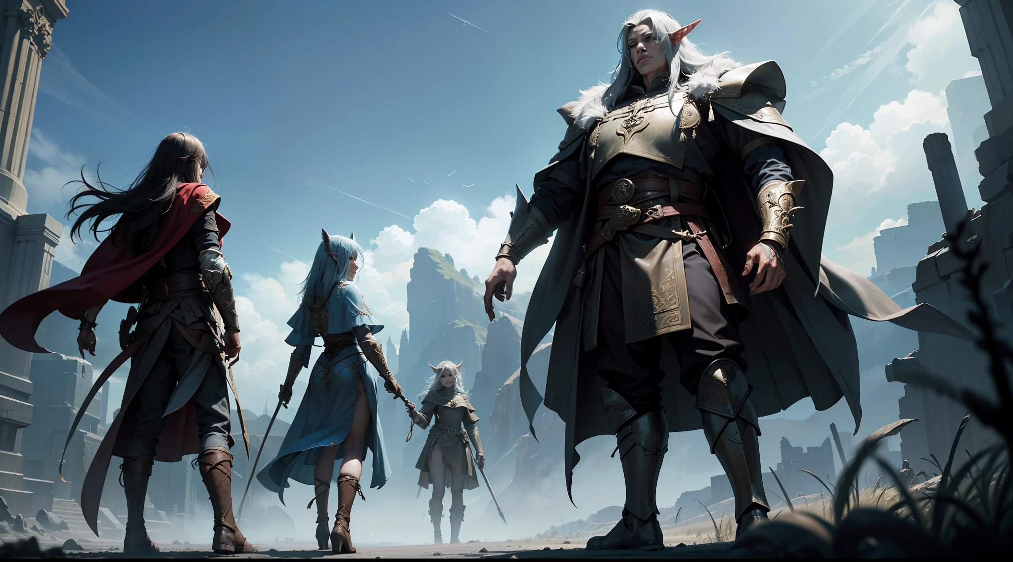 ((Best quality)), ((masterpiece)), (highly detailed:1.3)3D,tanjoreai , Amidst a realm of enchantment and mythical wonders, tales of (heroes:1.1) and (heroines:1.2) unfold. In this realm, ancient prophecies foretell the rise of a chosen champion destined to confront a malevolent force threatening to plunge the world into eternal darkness. The path to victory lies scattered across exotic and otherworldly landscapes, from mist-shrouded forests to towering crystalline peaks and (ethereal floating islands:1.1).Harnessing the arcane arts, (mighty wizards:1.1) conjure spells that weave intricate patterns of magic, while (elven archers:1.1) unleash arrows infused with ancient power. (Dwarven smiths craft legendary weapons:1.1) imbued with the essence of mythical creatures, capable of vanquishing even the most formidable foes.The heroes embark on a perilous quest, guided by ancient scrolls and cryptic riddles. Along their journey, they encounter wise mystics, shape-shifting creatures, and (mysterious sorceresses:1.1) who possess forbidden knowledge.As the heroes traverse the realms, ancient ruins and forgotten temples reveal long-lost secrets and powerful artifacts. The clash of steel and the crackling of (magical energies:1.1) echo through ancient battlegrounds, as the destiny of the world hangs in the balance. The heroes must summon unwavering courage, unwavering unity, and unlock their true potential to overcome seemingly insurmountable odds and fulfill their heroic destinies.In this realm of high fantasy, where the realms of magic and technology intertwine, where legends are born and (epic:1.2) sagas unfold, where heroes rise and villains fall, embark on a grand adventure that will captivate the imagination and transport you to a world where anything is possible,HDR (High Dynamic Range),Ray Tracing,NVIDIA RTX,Super-Resolution,Unreal 5,Subsurface scattering,PBR Texturing,Post-processing,Anisotropic Filtering,Depth-of-field,Maximum clarity and sharpness,Multi-layered textu