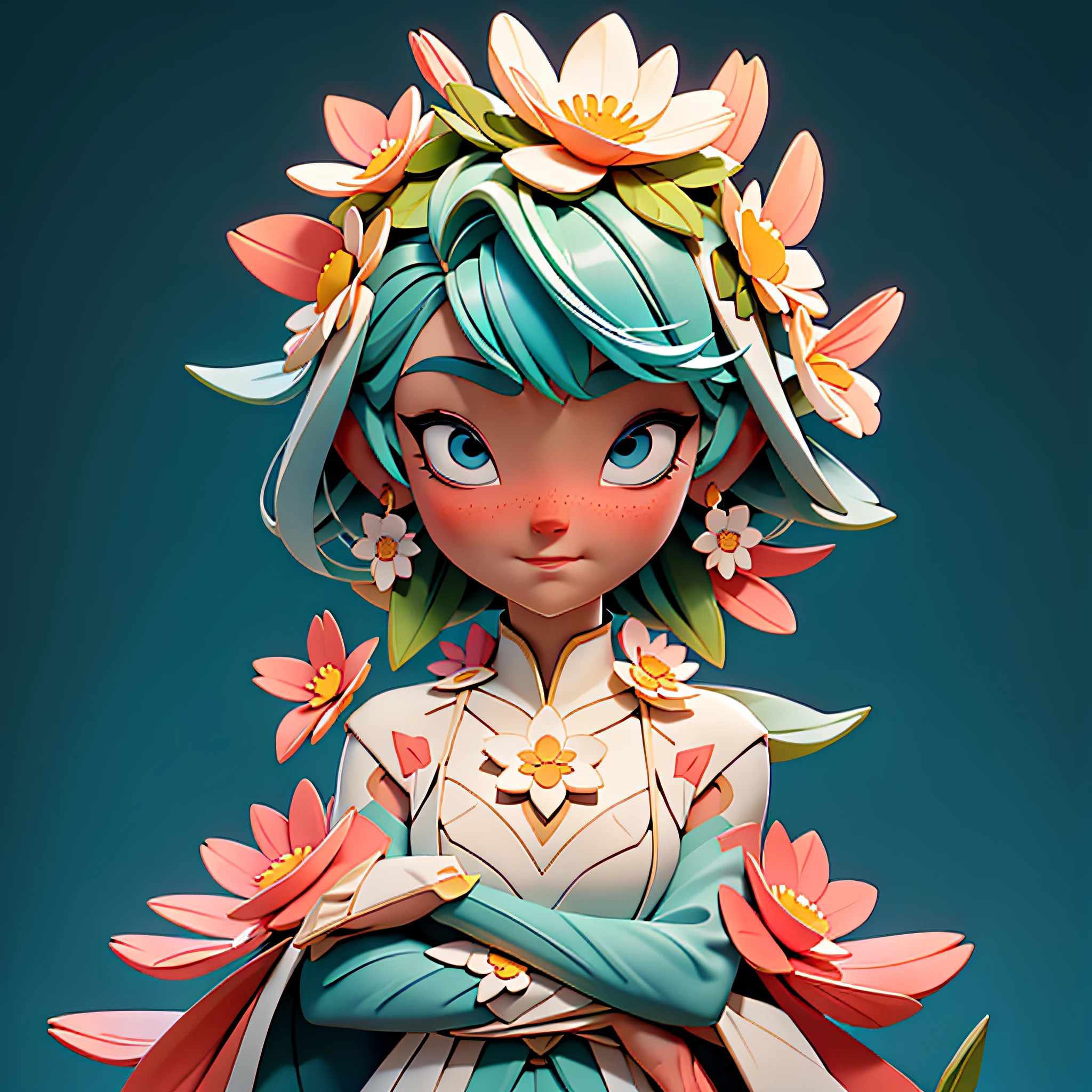 "Inner Flourishing": In this illustration, a character is in the midst of a process of self-discovery and personal growth. She is represented as a flower in full bloom, symbolizing the journey of becoming the best version of herself. This image conveys the message that we all have incredible inner potential that can flourish with care and self-acceptance.