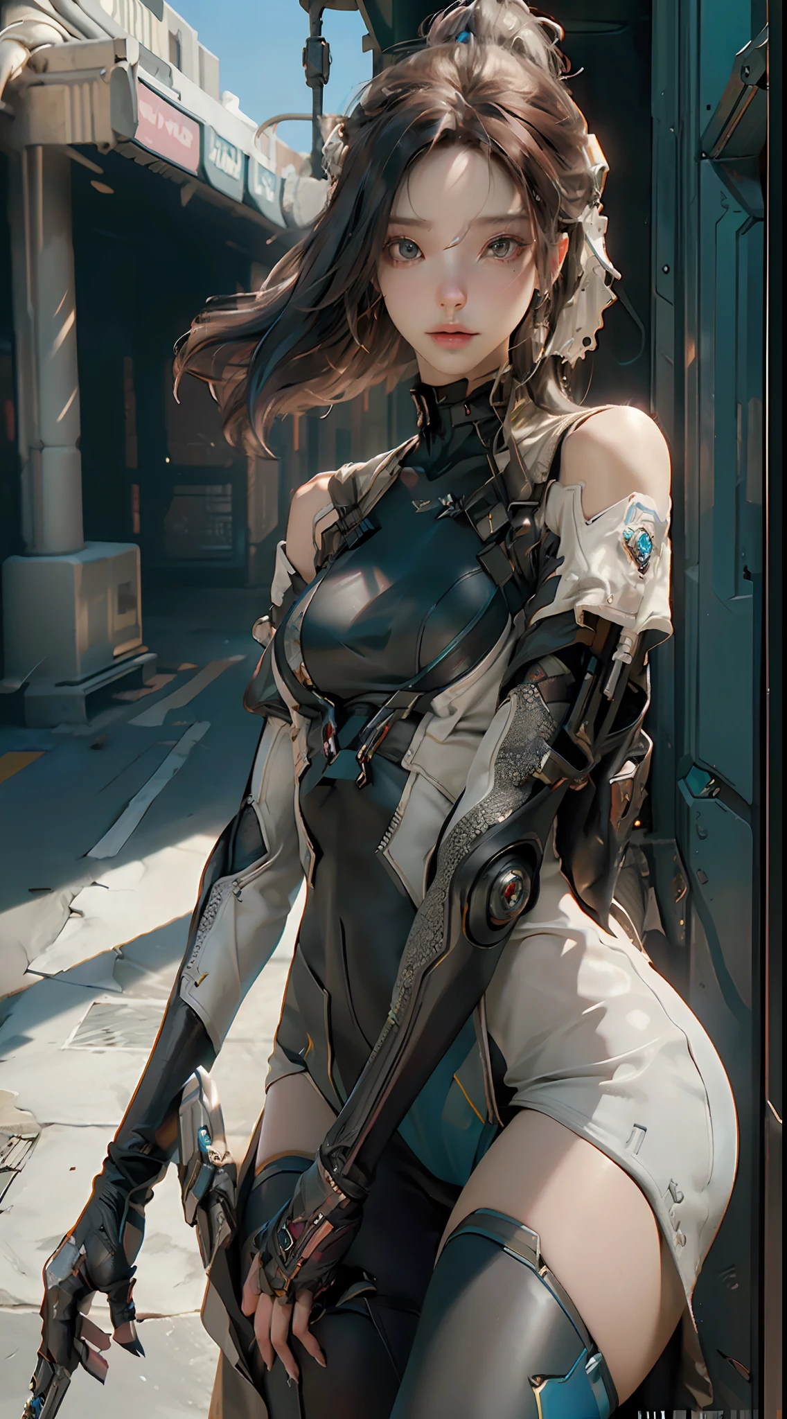 ((Best quality)), ((masterpiece)), (detailed:1.4), 3D, an image of a beautiful cyberpunk female,HDR (High Dynamic Range),Ray Tracing,NVIDIA RTX,Super-Resolution,Unreal 5,Subsurface scattering,PBR Texturing,Post-processing,Anisotropic Filtering,Depth-of-field,Maximum clarity and sharpness,Multi-layered textures,Albedo and Specular maps,Surface shading,Accurate simulation of light-material interaction,Perfect proportions,Octane Render,Two-tone lighting,Wide aperture,Low ISO,White balance,Rule of thirds,8K RAW,