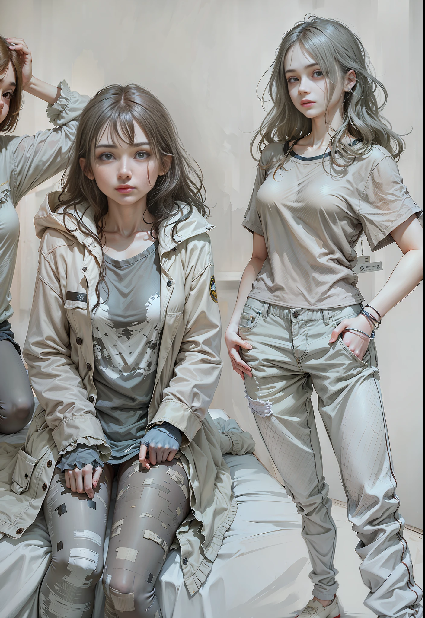 High quality, two girls, in-room, 8K, realism, coloring, correct anatomy, perfect limbs, perfect fingers, background blur, ray tracing