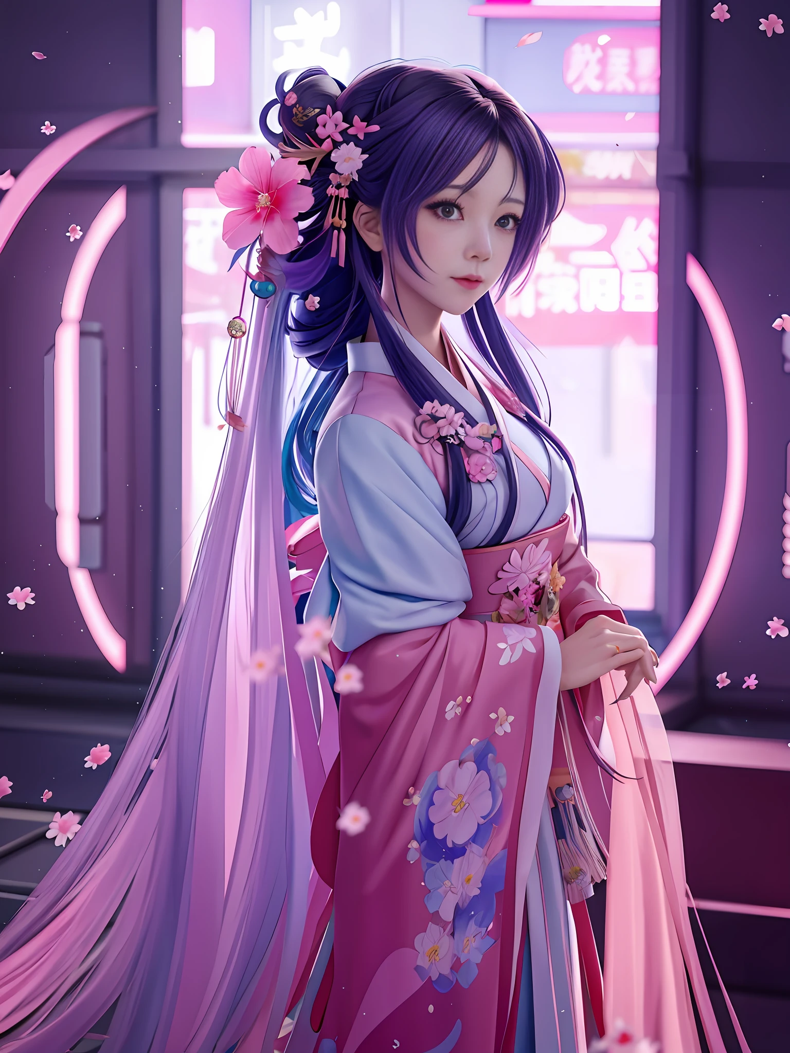 anime girl in a pink dress with a flower in her hair, artwork in the style of guweiz, trending on cgstation, palace , a girl in hanfu, guweiz, cyberpunk geisha, anime style. 8k, digital anime illustration, anime style 4 k, beautiful digital artwork, very beautiful cyberpunk samurai, 8k high quality detailed art