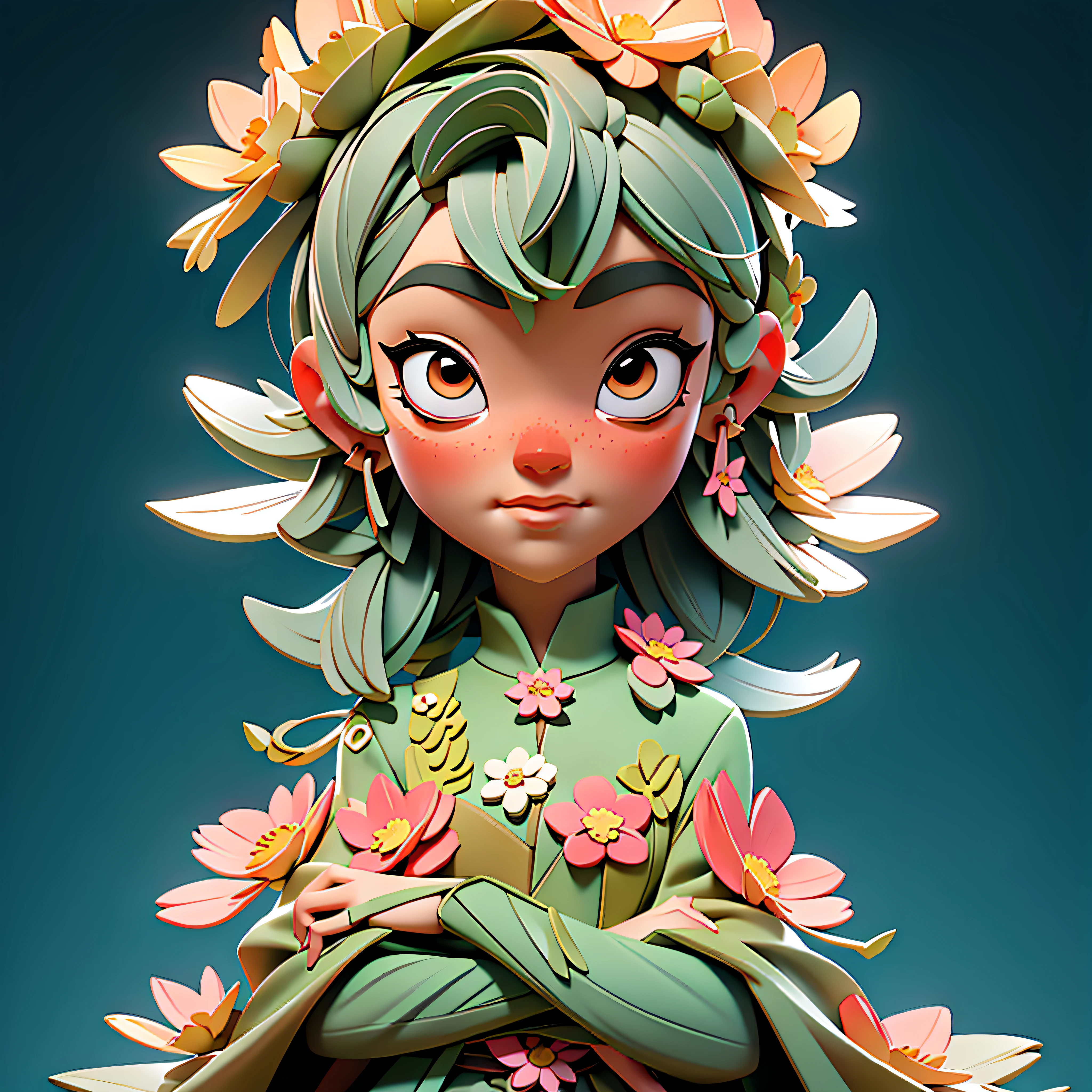 "Inner Flourishing": In this illustration, a character is in the midst of a process of self-discovery and personal growth. She is represented as a flower in full bloom, symbolizing the journey of becoming the best version of herself. This image conveys the message that we all have incredible inner potential that can flourish with care and self-acceptance.