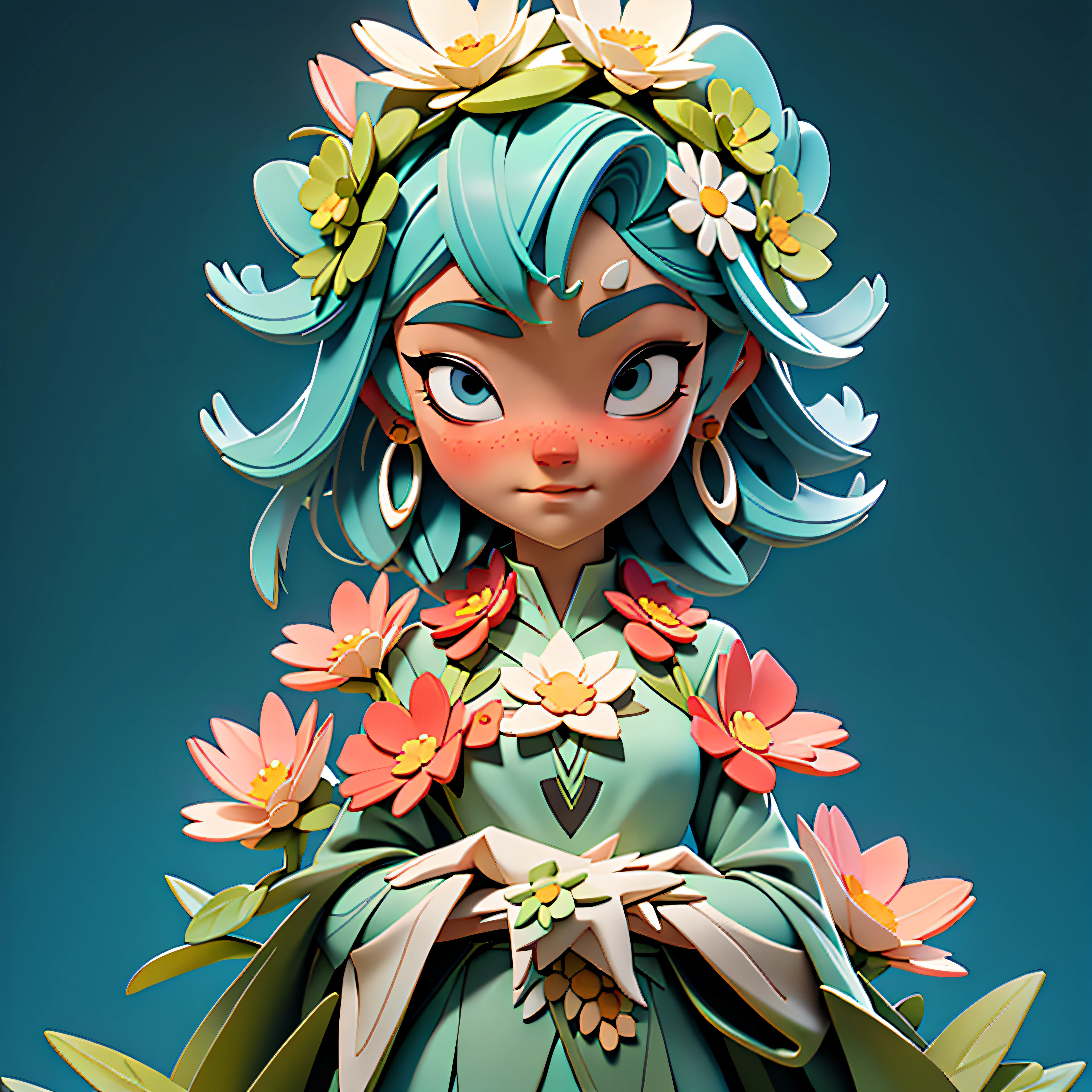 "Inner Flourishing": In this illustration, a character is in the midst of a process of self-discovery and personal growth. She is represented as a flower in full bloom, symbolizing the journey of becoming the best version of herself. This image conveys the message that we all have incredible inner potential that can flourish with care and self-acceptance.