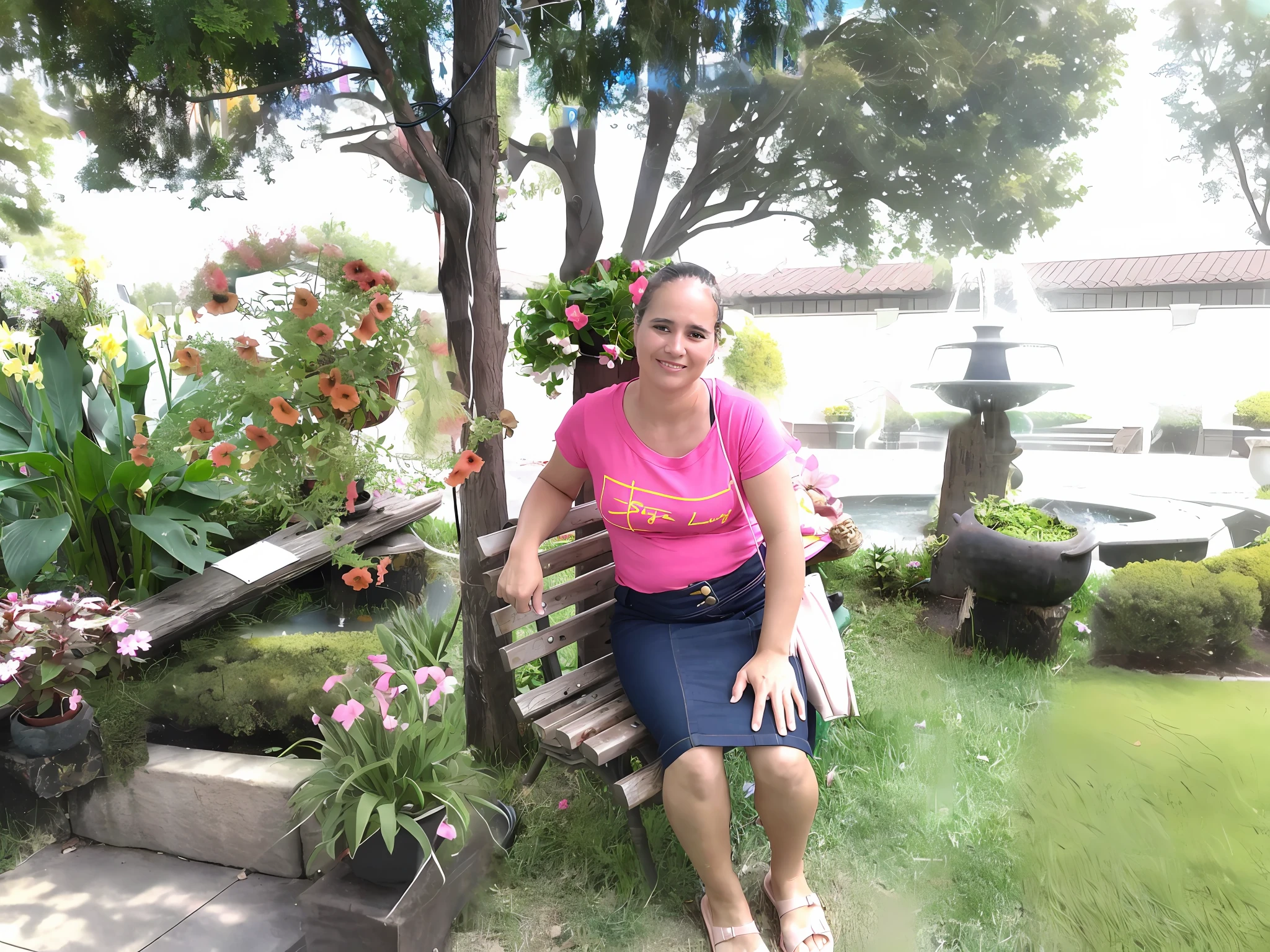 Put in HD, sharp photo, real picture. On the ground trimmed green grass, in the background square with small fountains and foliage and flowers