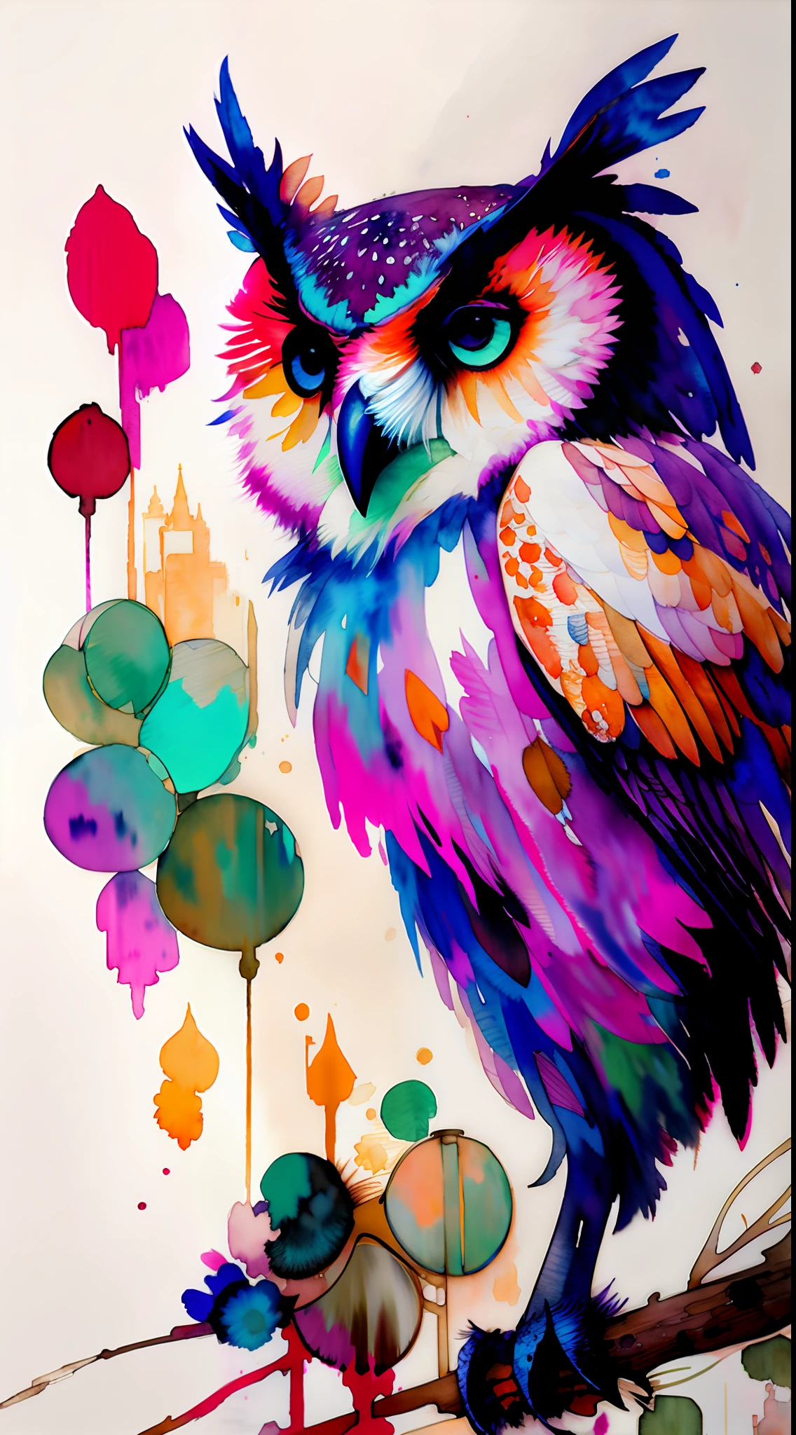 watrcolor style, digital art of (owlcharacter), official art, front, smile, masterpiece, beautiful, ((watercolor)), face paint, paint splatter, intricate details. Very detailed, detailed eyes, [dripping:0.5], trending on Artstation, Rachel Walker