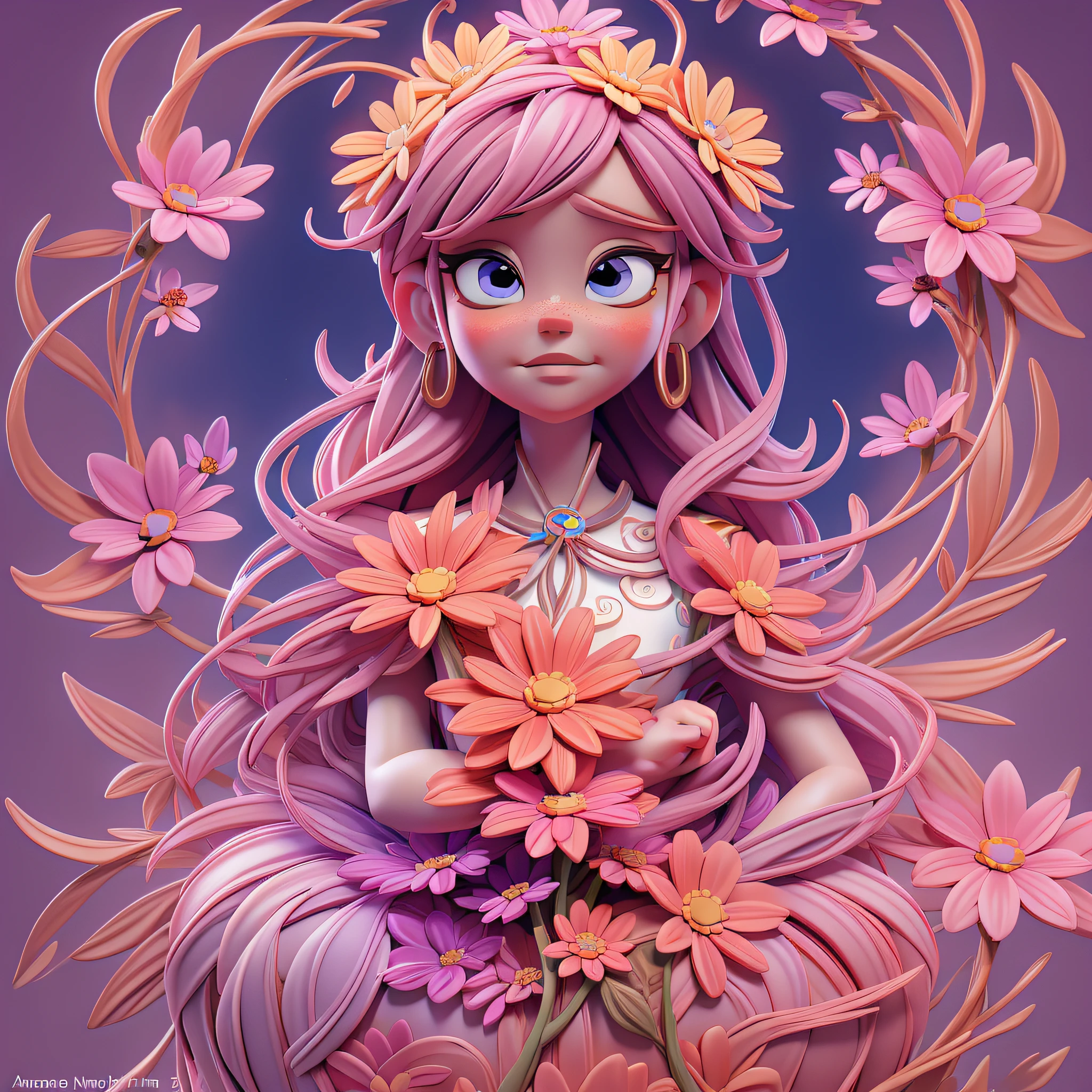 "Inner Flourishing": In this illustration, a character is in the midst of a process of self-discovery and personal growth. She is represented as a flower in full bloom, symbolizing the journey of becoming the best version of herself. This image conveys the message that we all have incredible inner potential that can flourish with care and self-acceptance.
