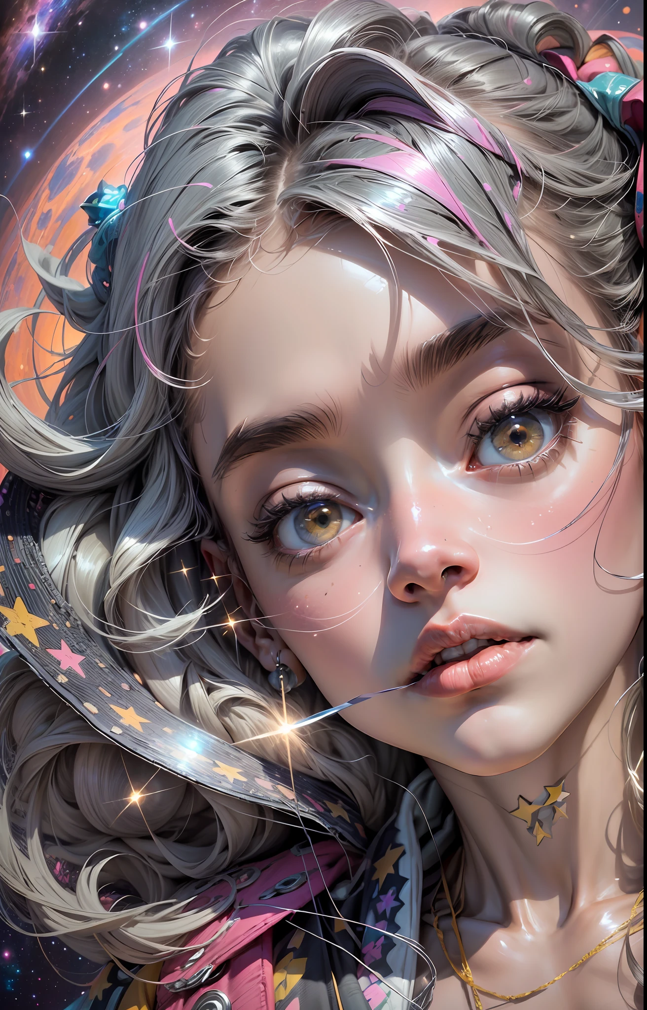 "((masterpiece)), best qualified, pink, a delicate astronaut exploring a bubble gum world, light and space, a wide variety of pastel shades, All in high definition and detail, such as zero gravity, helmet visor displaying the universe, deep space, stars, galaxies, colorful space rocks, a lot of energy and emotion!"