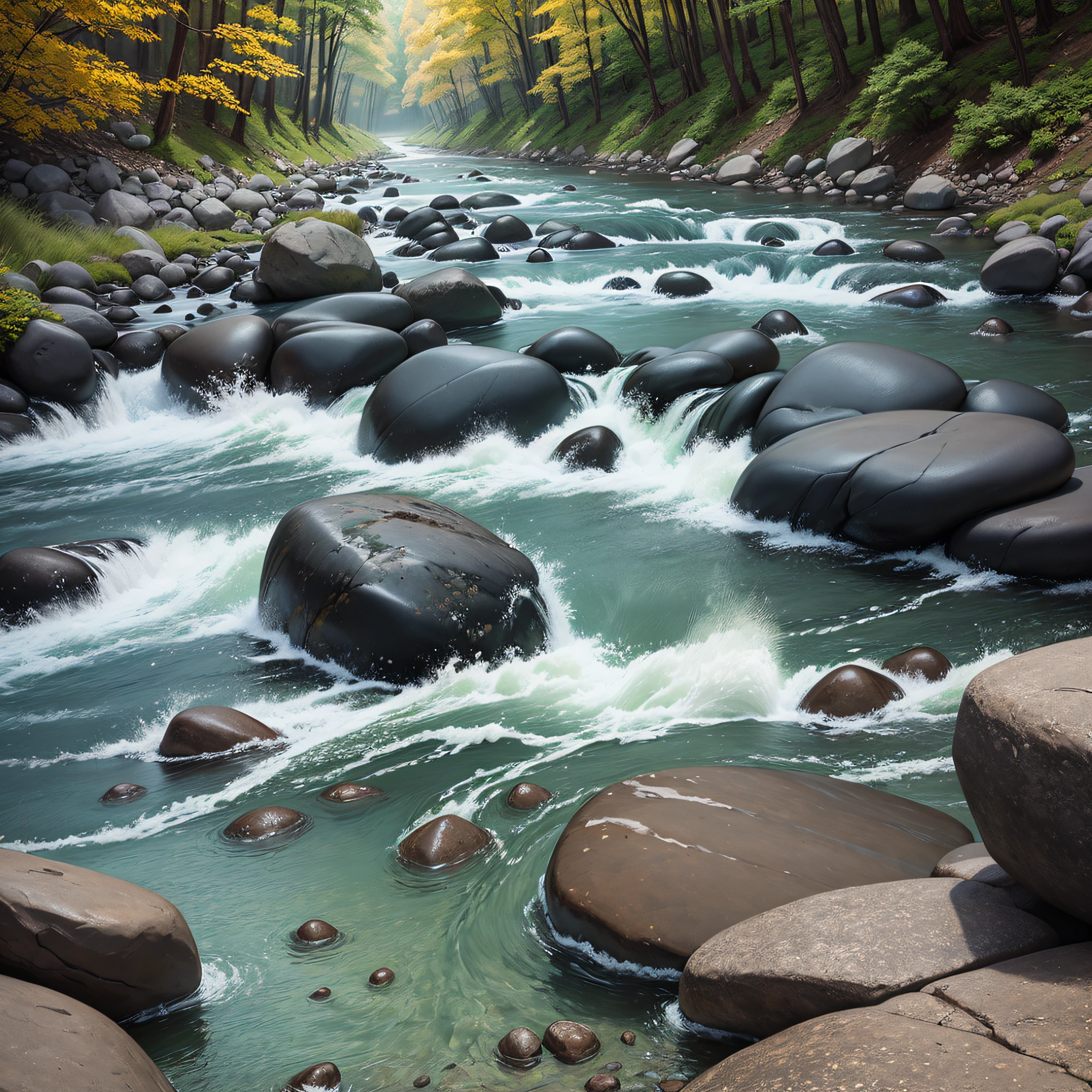 River encountering rocks and rocks along the way interrupting its course --auto --s2