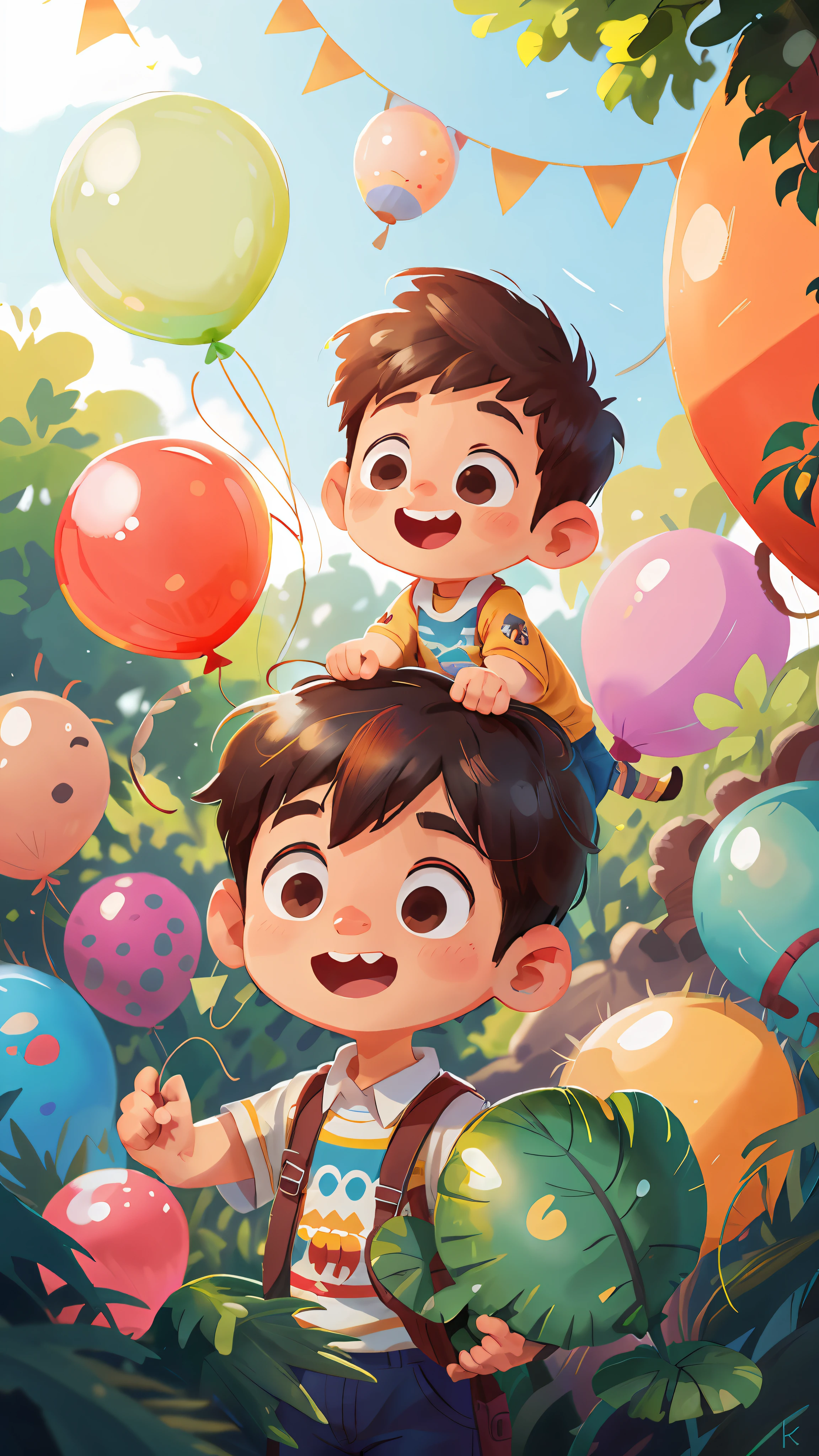 A boy, zoo, many balloons, happy, happy, perfect quality, clear focus (clutter - home: 0.8), (masterpiece: 1.2) (realistic: 1.2) (bokeh) (best quality) (detailed skin: 1.3) (intricate details) (8K) (detail eyes) (sharp focus), (happy)