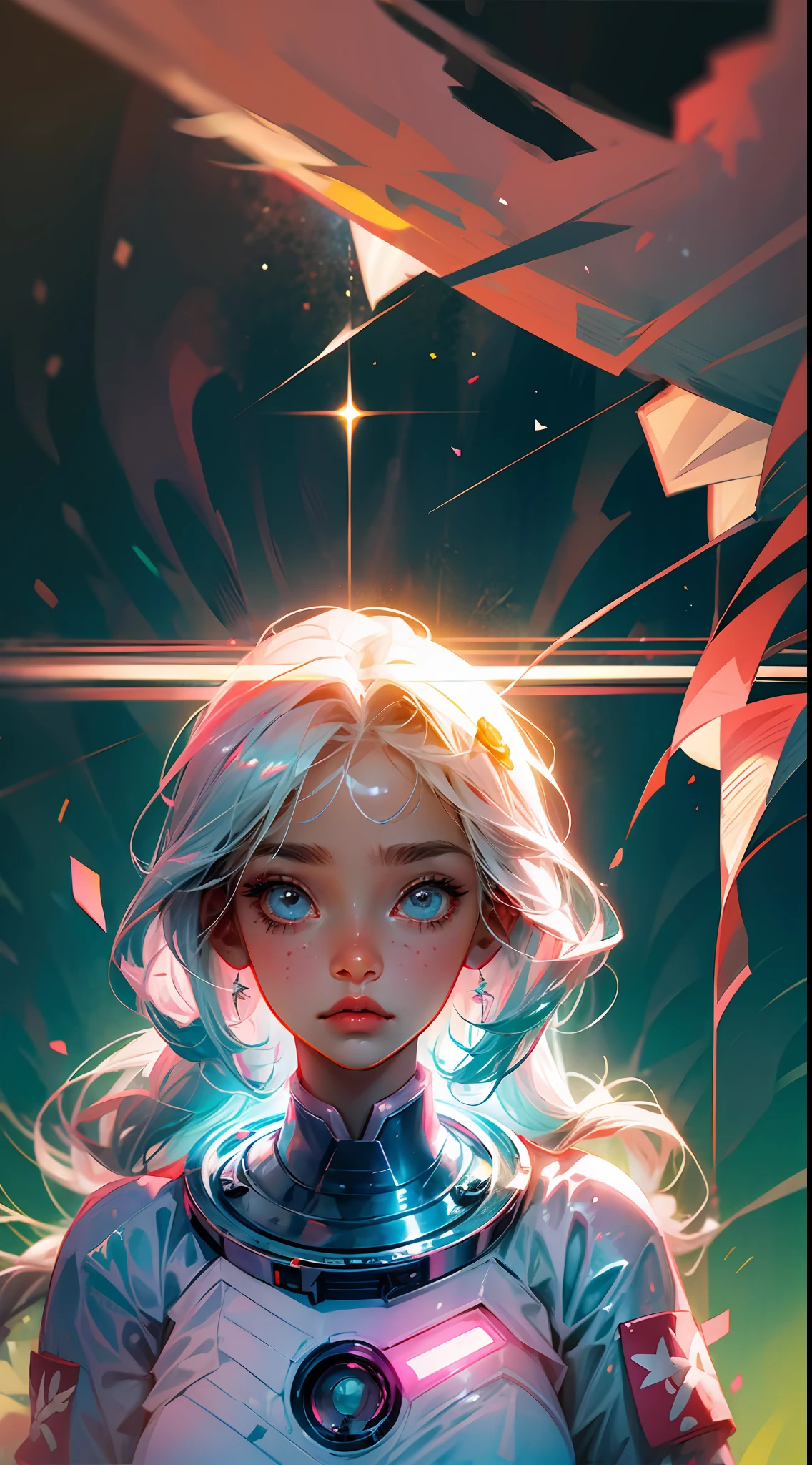 White,pink,1woman astronaut in a bubblegum world