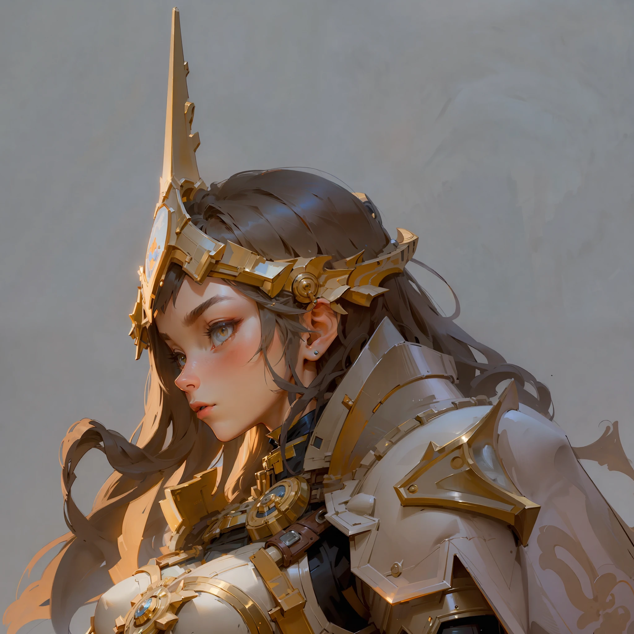 ((best quality)), ((masterpiece)), ((reality)) a maiden in armor, side face, looking to the side,